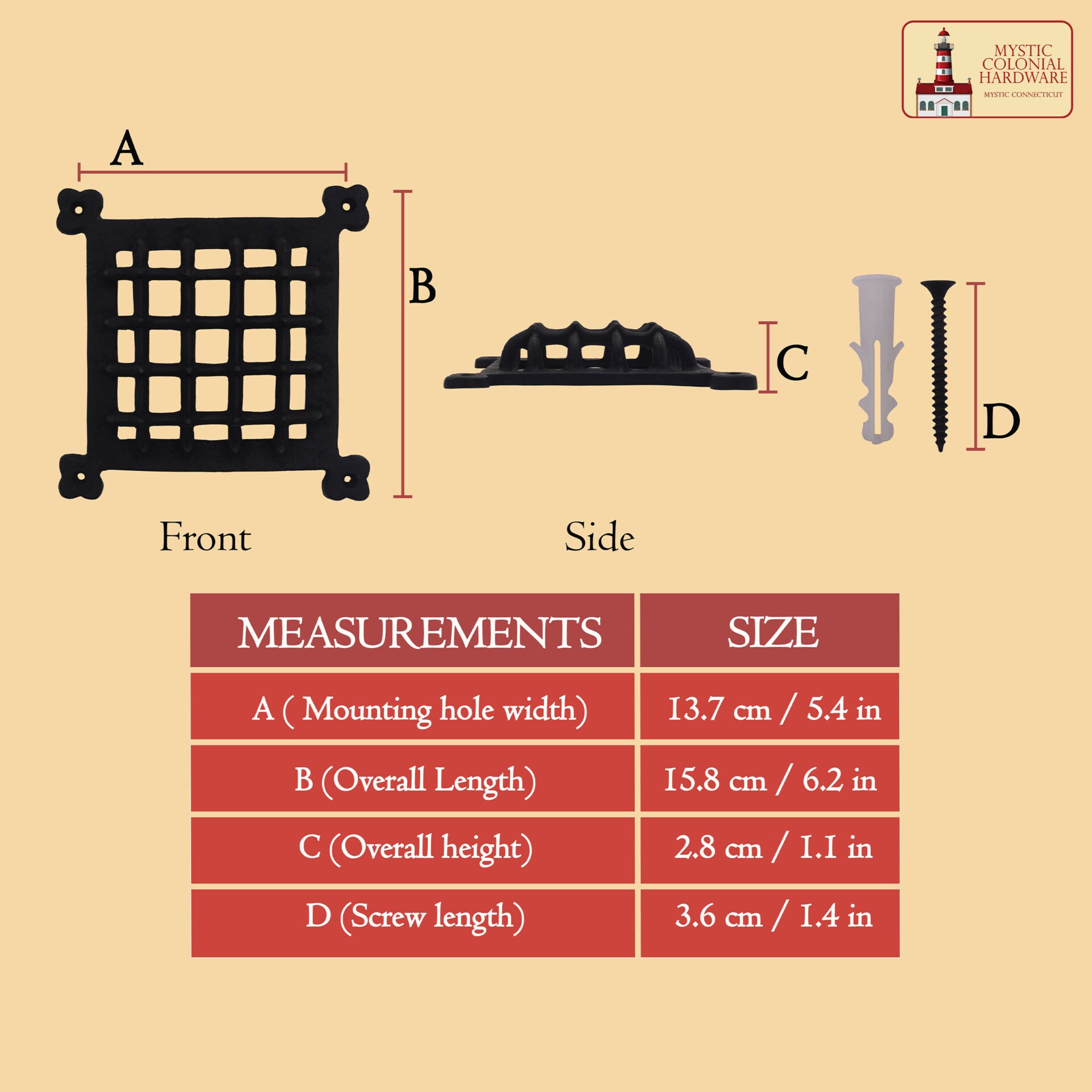 Imagen única de: Rejilla Decorativa de Hierro Fundido Macizo de Mystic Colonial Hardware - Cubierta de Ventilación Rústica para Armarios, Persianas, Puertas y Salidas de Aire