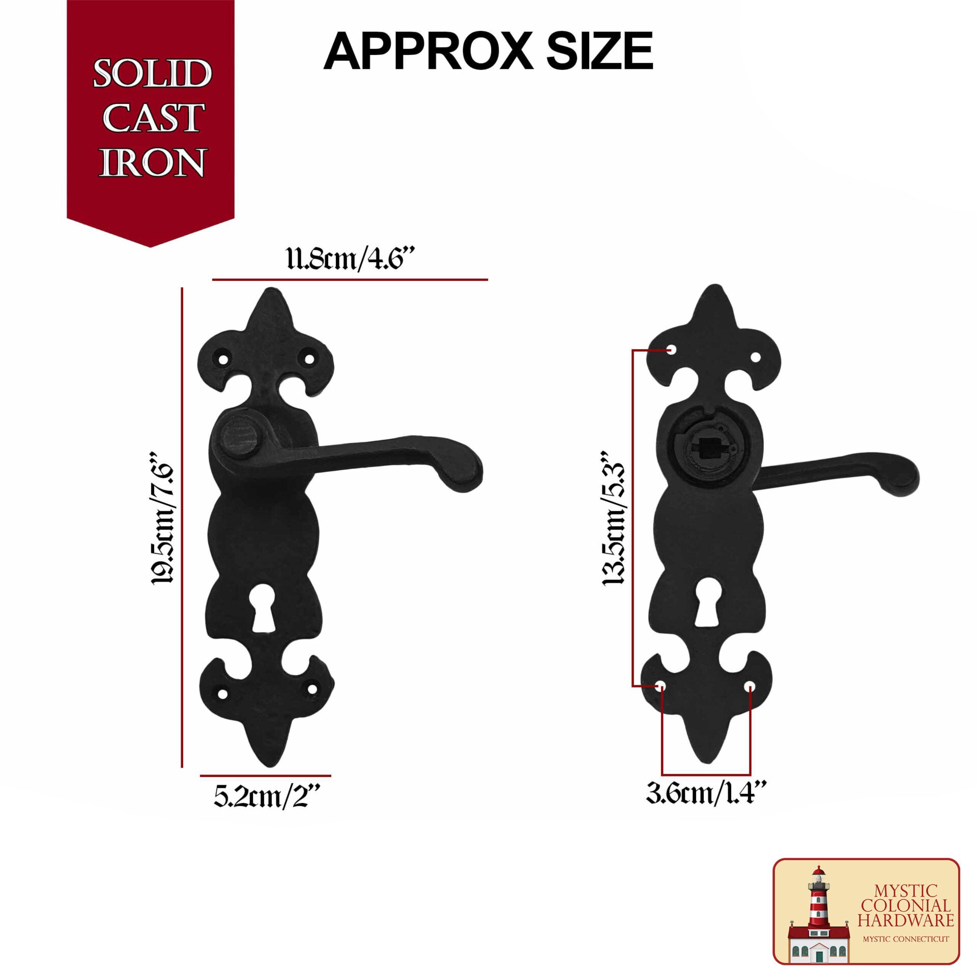 Imagen única de: Black Hardware Hierro Grande Juego de Entrada Completo con Juego de Puerta de Palanca Portofino: Tamaño: 7.5" X 2"