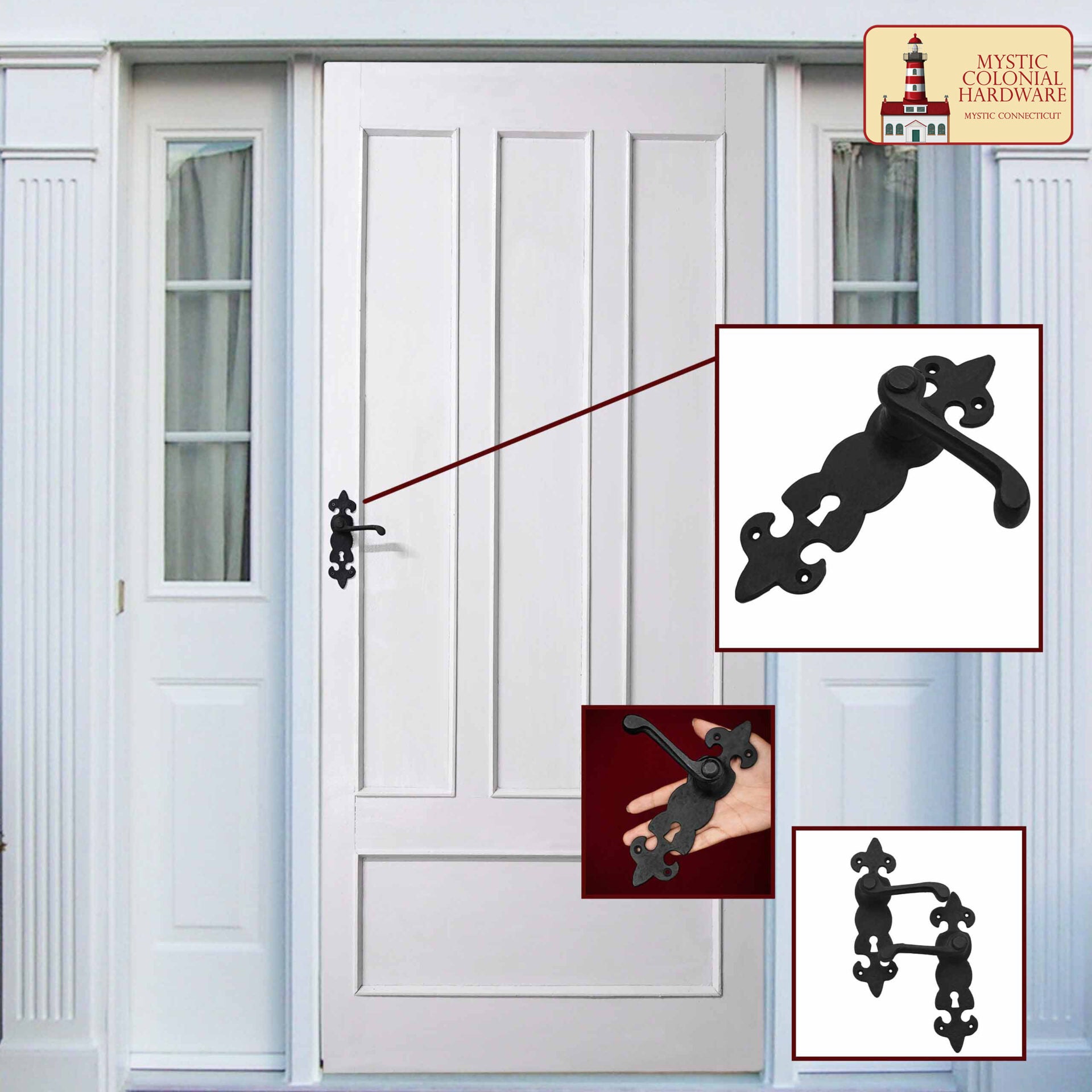 Imagen única de: Black Hardware Hierro Grande Juego de Entrada Completo con Juego de Puerta de Palanca Portofino: Tamaño: 7.5" X 2"