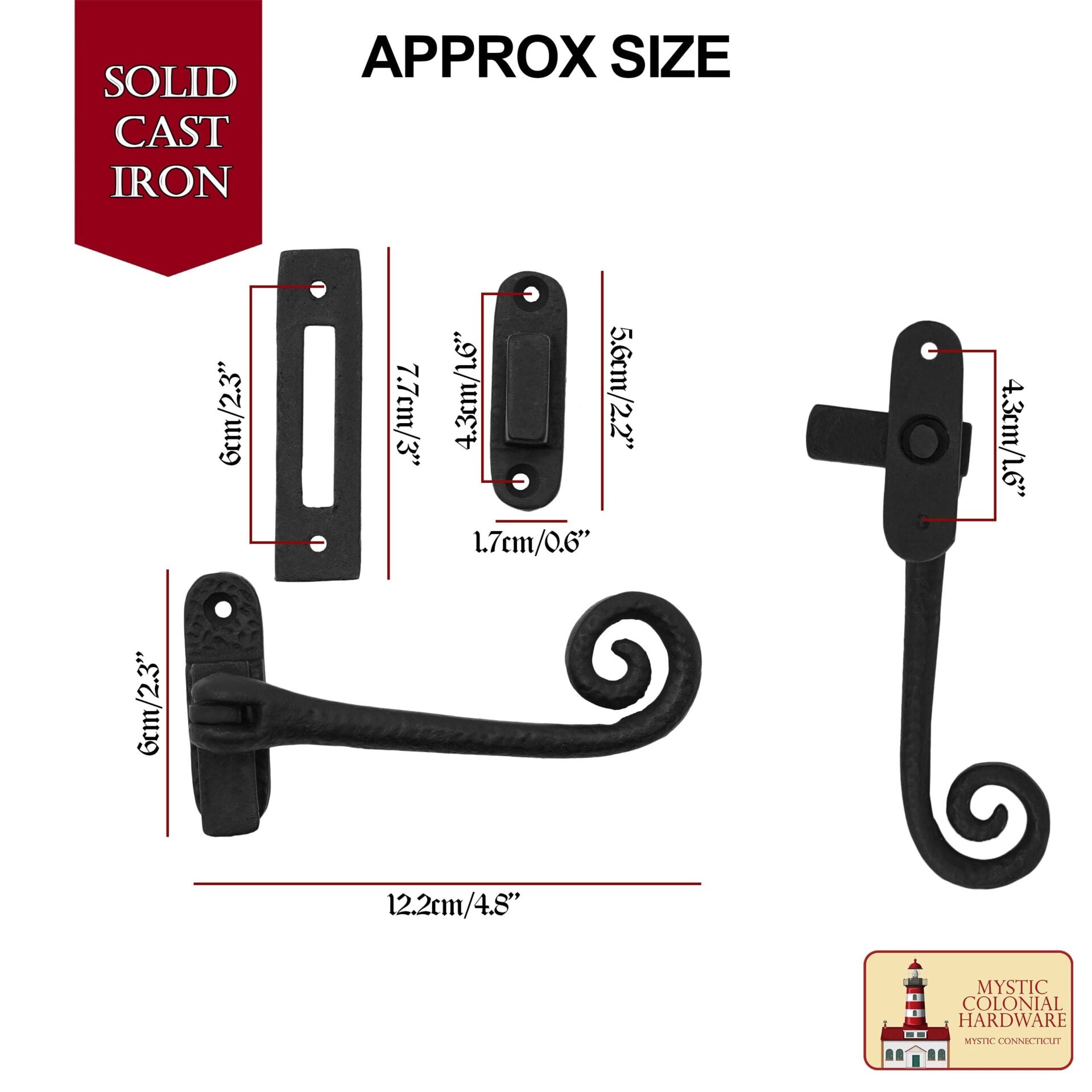 Imagen única de: Hierro Fundido Negro Elegante Rizado Reversible Pestillo de la Ventana Abatible, Tamaño: 5.4 "x 2.2"