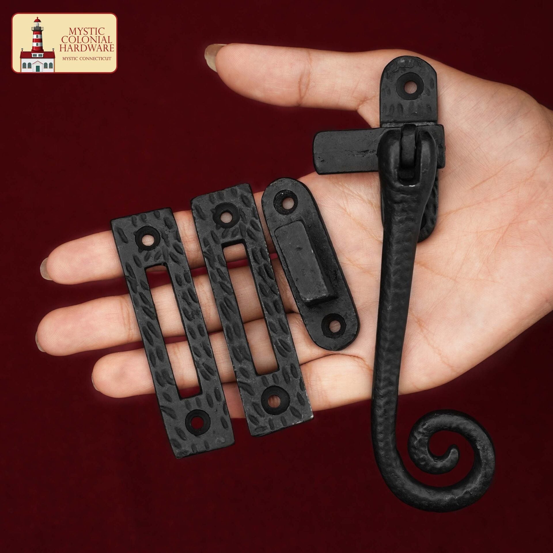 Imagen única de: Hierro Fundido Negro Elegante Rizado Reversible Pestillo de la Ventana Abatible, Tamaño: 5.4 "x 2.2"