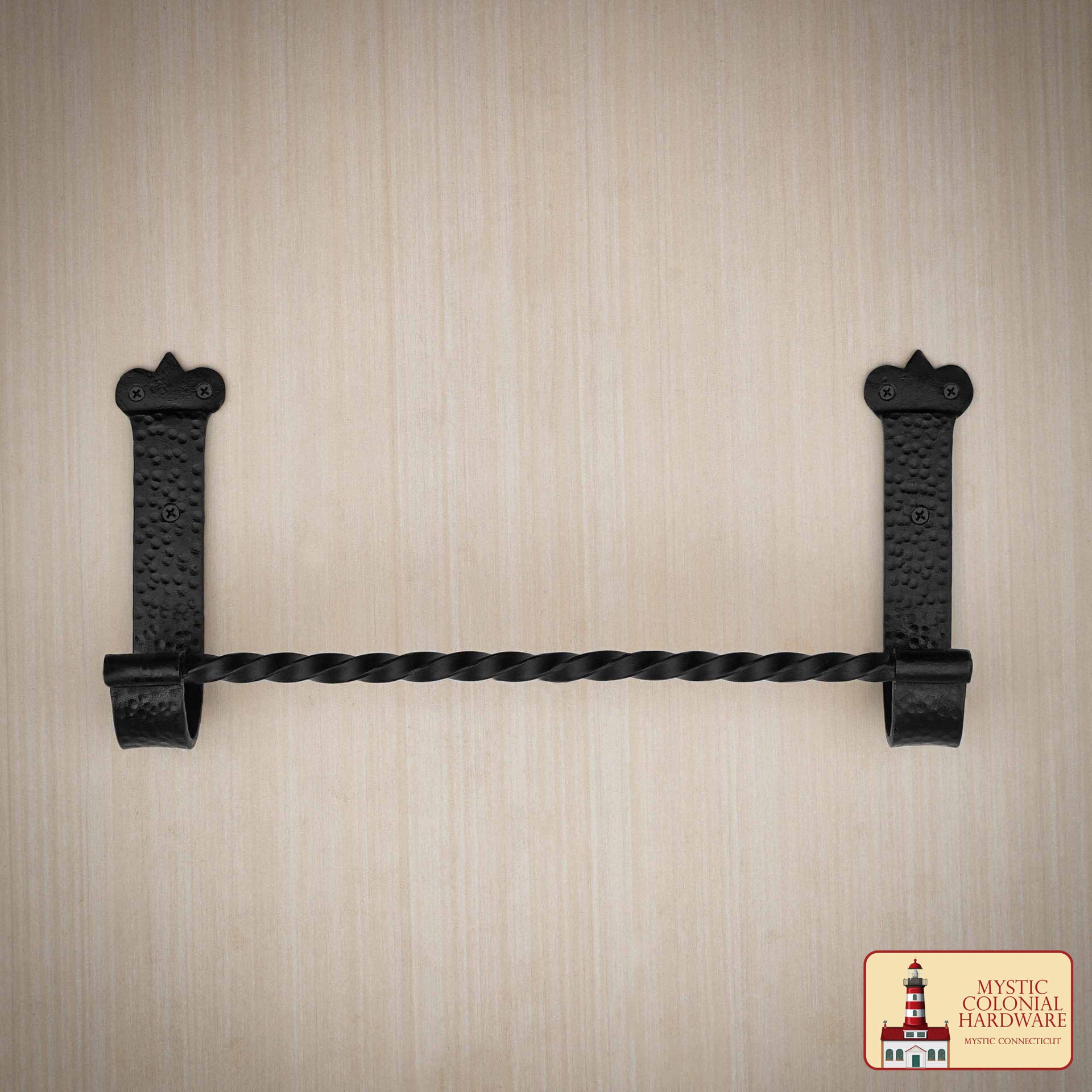 Imagen única de: Mystic Colonial Hardware Rustic Twist Iron Bar - Toallero de Baño Negro Forjado a Mano con Soportes de Montaje Martillados