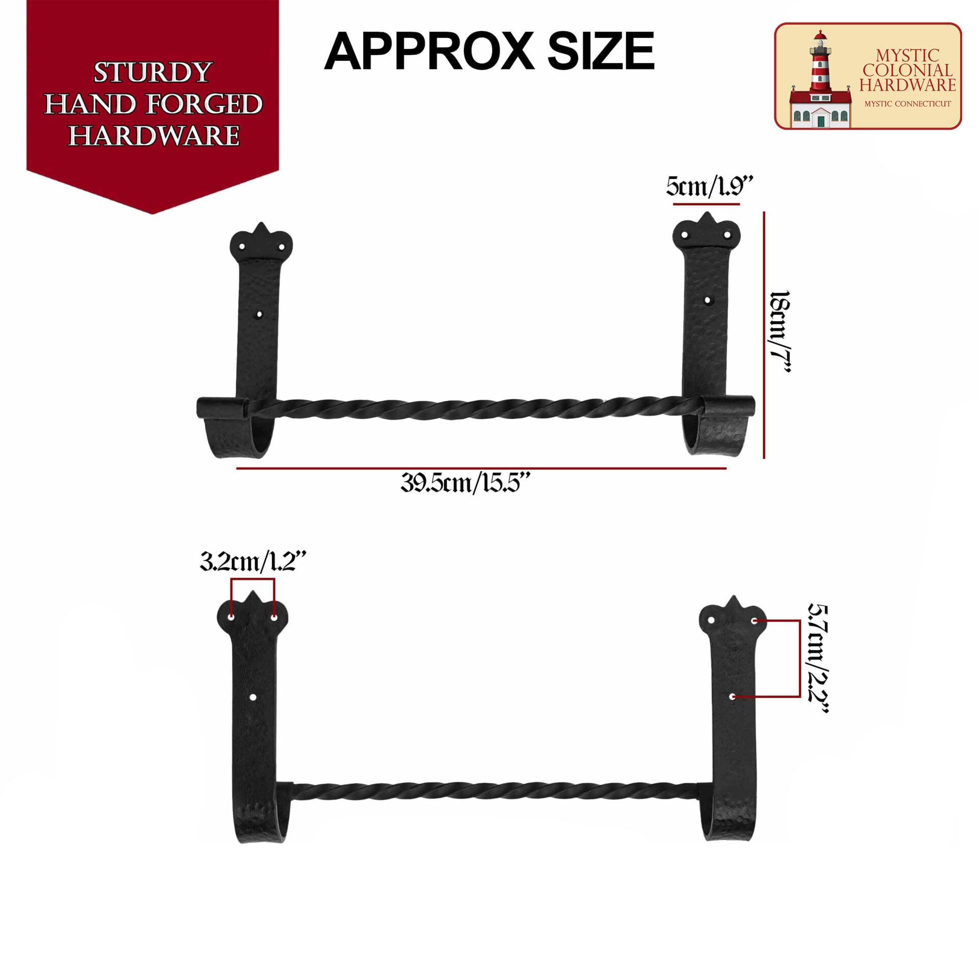 Imagen única de: Mystic Colonial Hardware Rustic Twist Iron Bar - Toallero de Baño Negro Forjado a Mano con Soportes de Montaje Martillados
