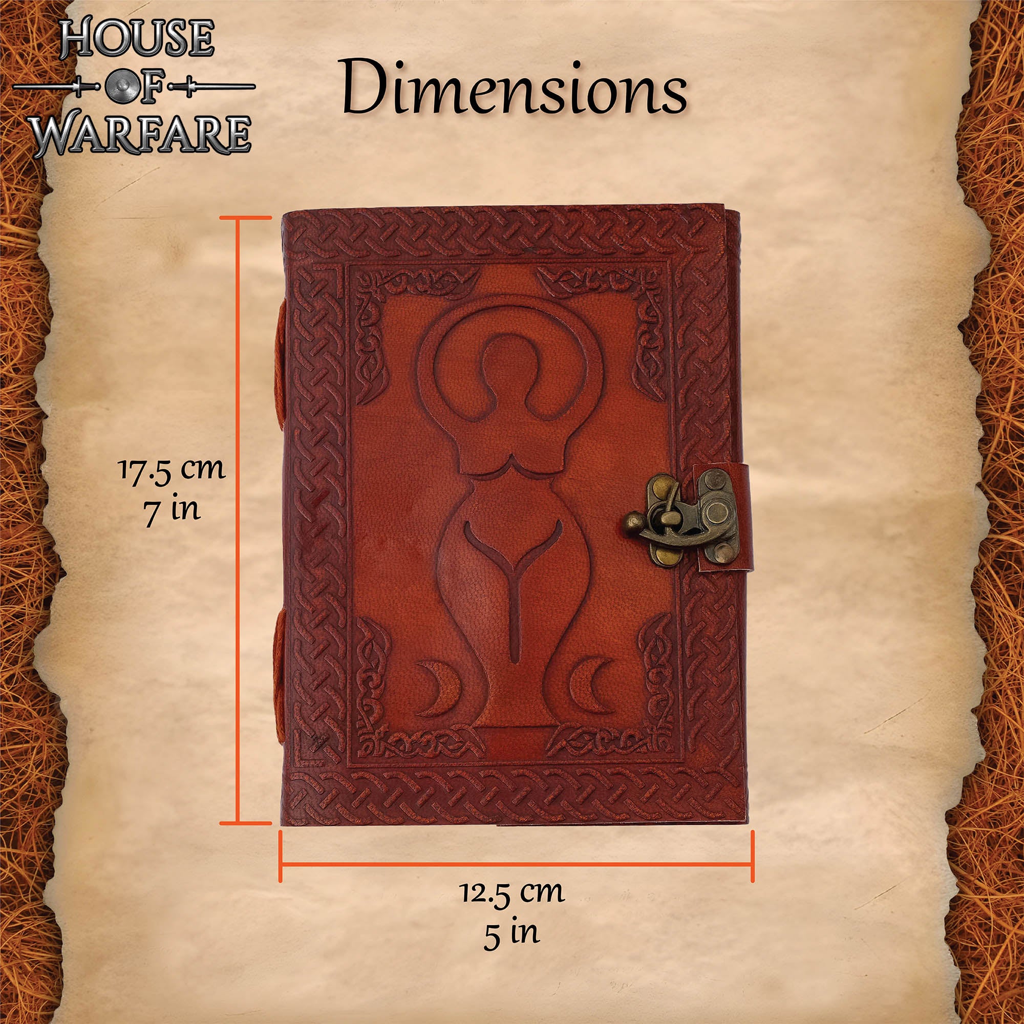 Imagen única de: Diario de Cuero Repujado Diosa Medieval - Diario Hecho a Mano con Cerradura de Latón