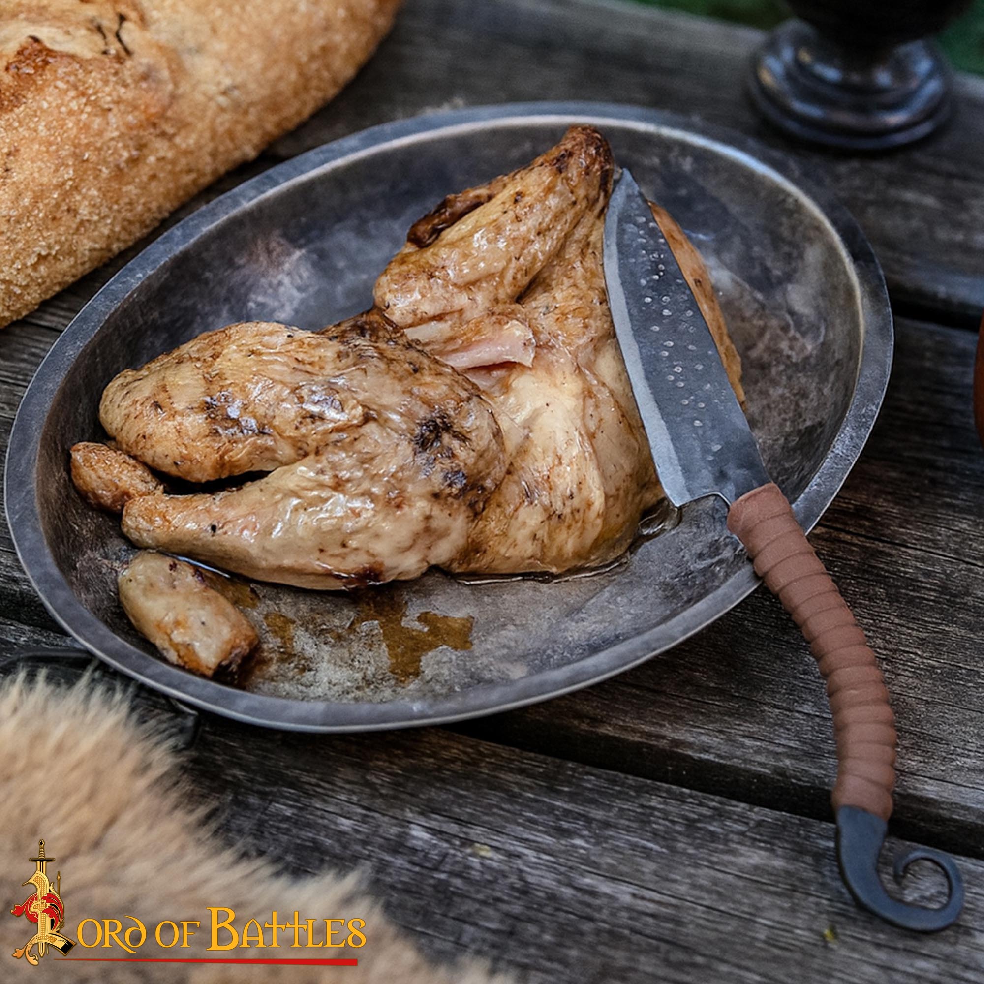 Cuchillo Forjado a Mano con Mango de Cuero y Punta de Marquetería - Imagen 6