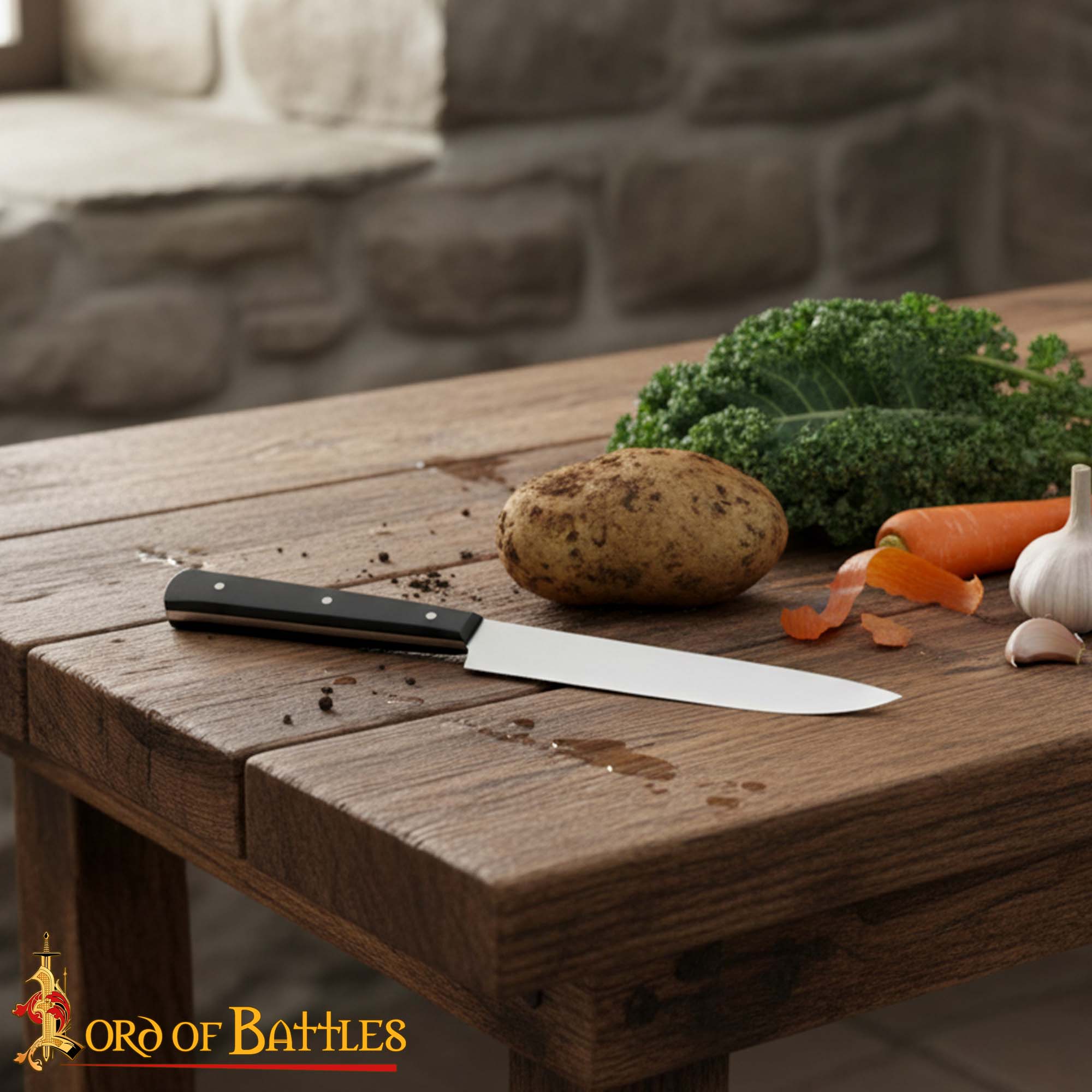 Cuchillo Medieval Artesanal de Acero Inoxidable con Mango de Cuerno de Buey - Imagen 6