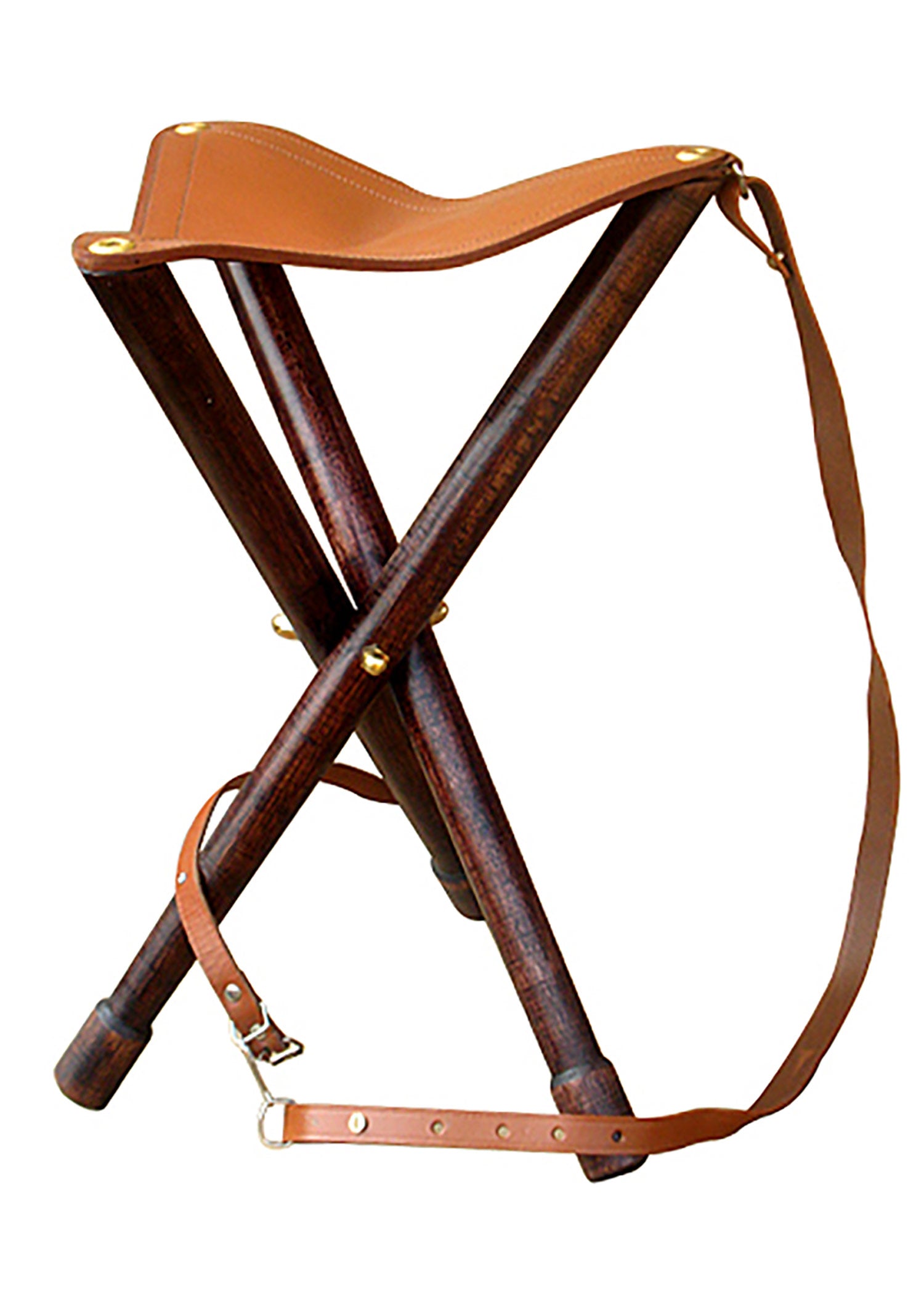 Imagen única de: Taburete Trípode De Madera Y Cuero.