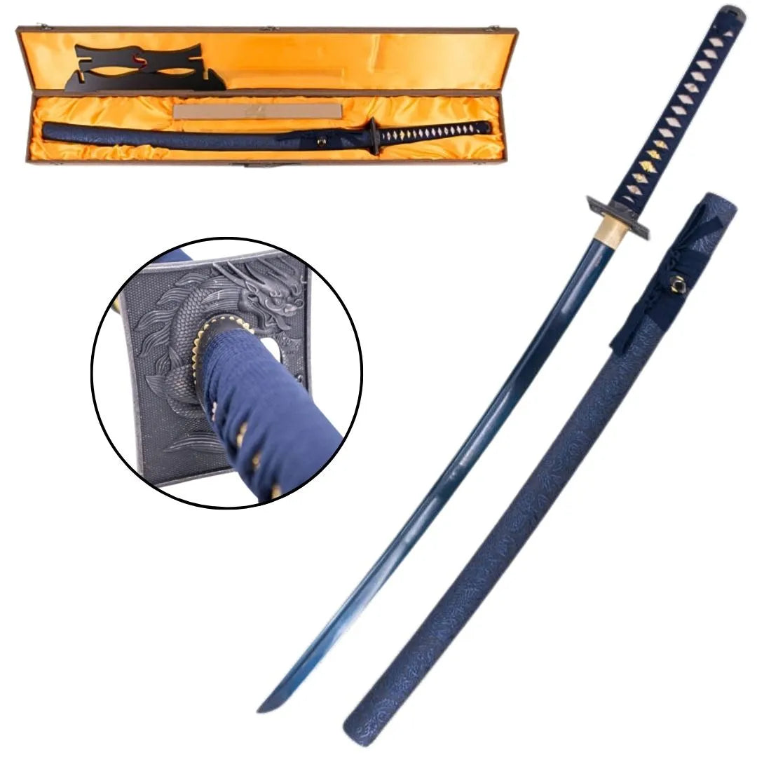 Imagen única de: Katana Funcional Afilada - Acero De Damasco Azul S6039