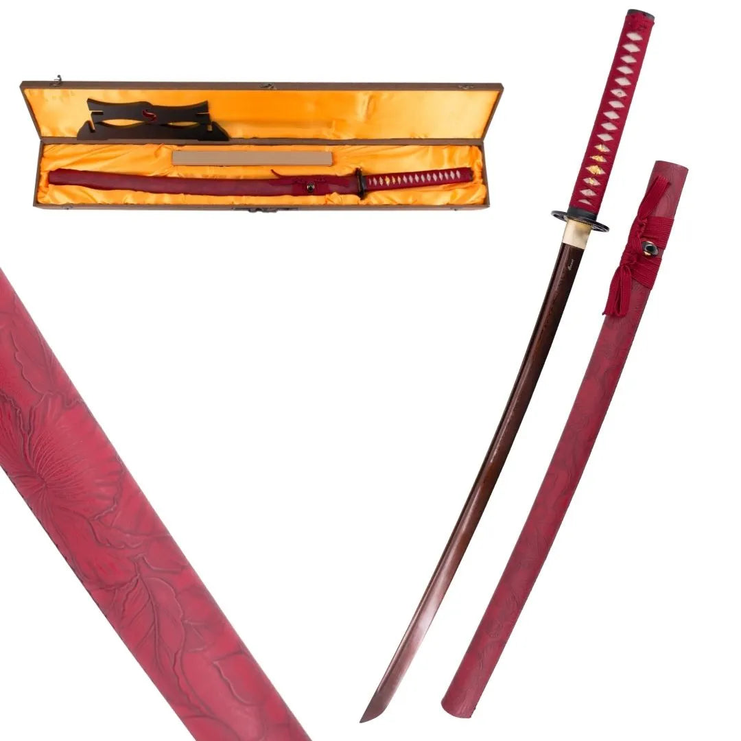 Imagen única de: Katana Funcional Afilada De Acero De Damasco Rojo S6040