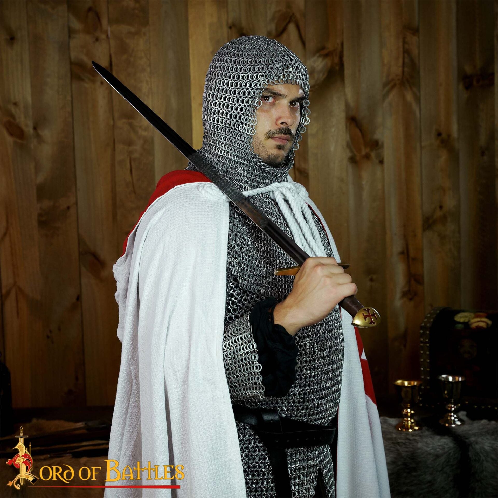 Imagen única de: Capa Cruzada Medieval con Capucha - Algodón Crudo | Tela de Lienzo