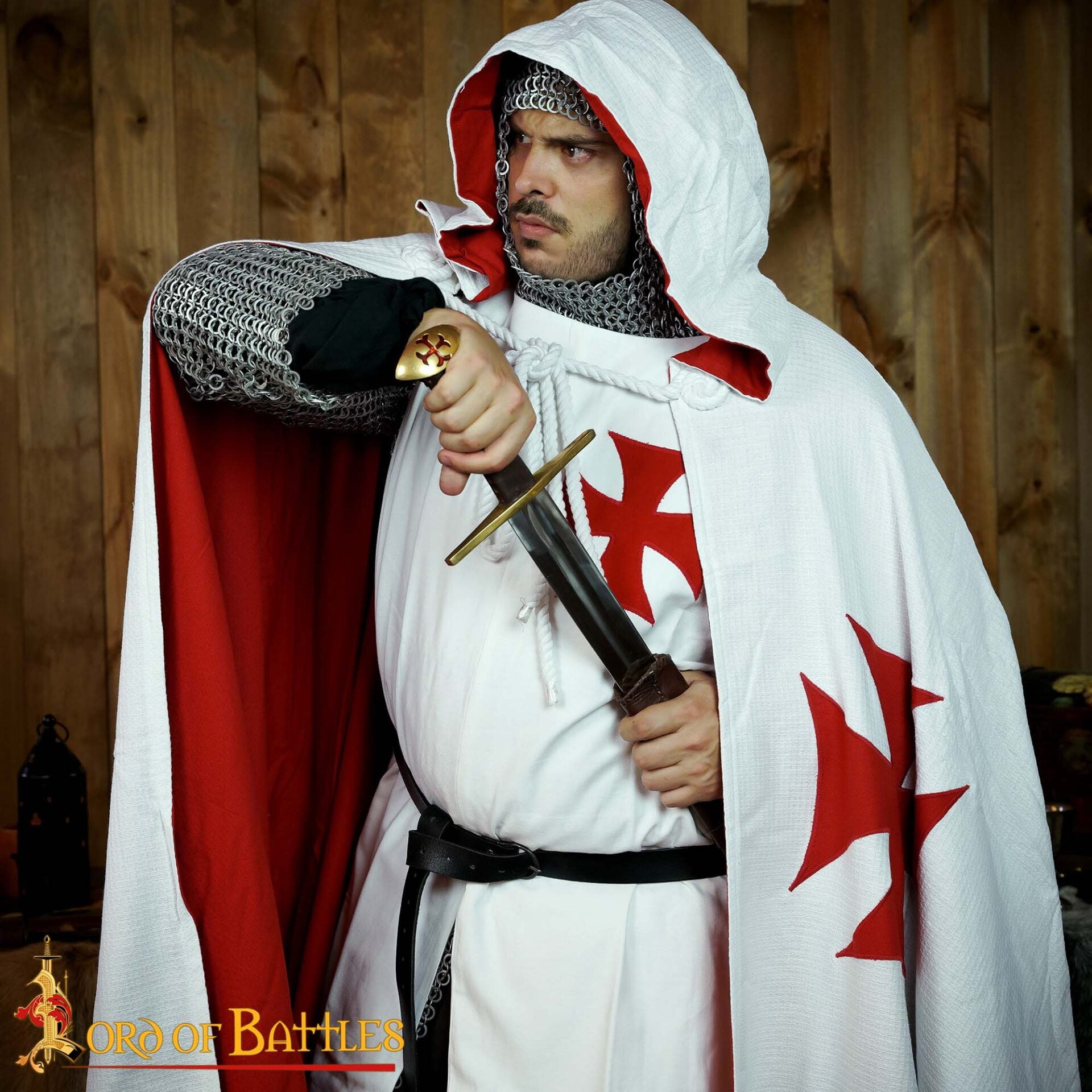 Imagen única de: Capa Cruzada Medieval con Capucha - Algodón Crudo | Tela de Lienzo