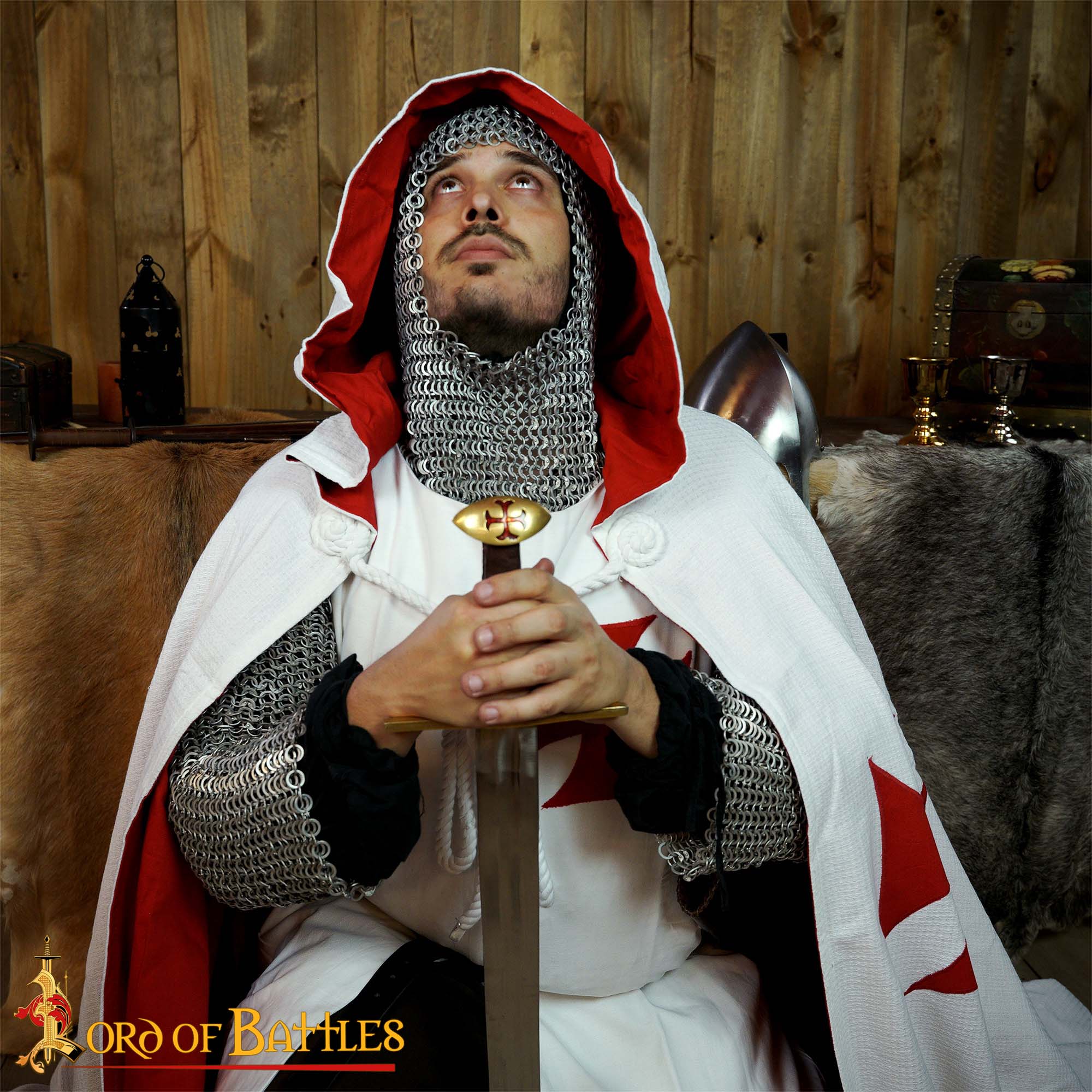 Imagen única de: Capa Cruzada Medieval con Capucha - Algodón Crudo | Tela de Lienzo