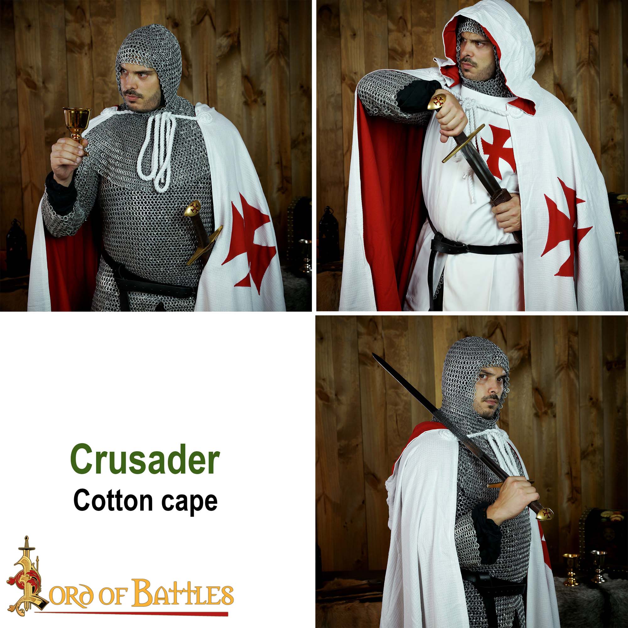 Imagen única de: Capa Cruzada Medieval con Capucha - Algodón Crudo | Tela de Lienzo