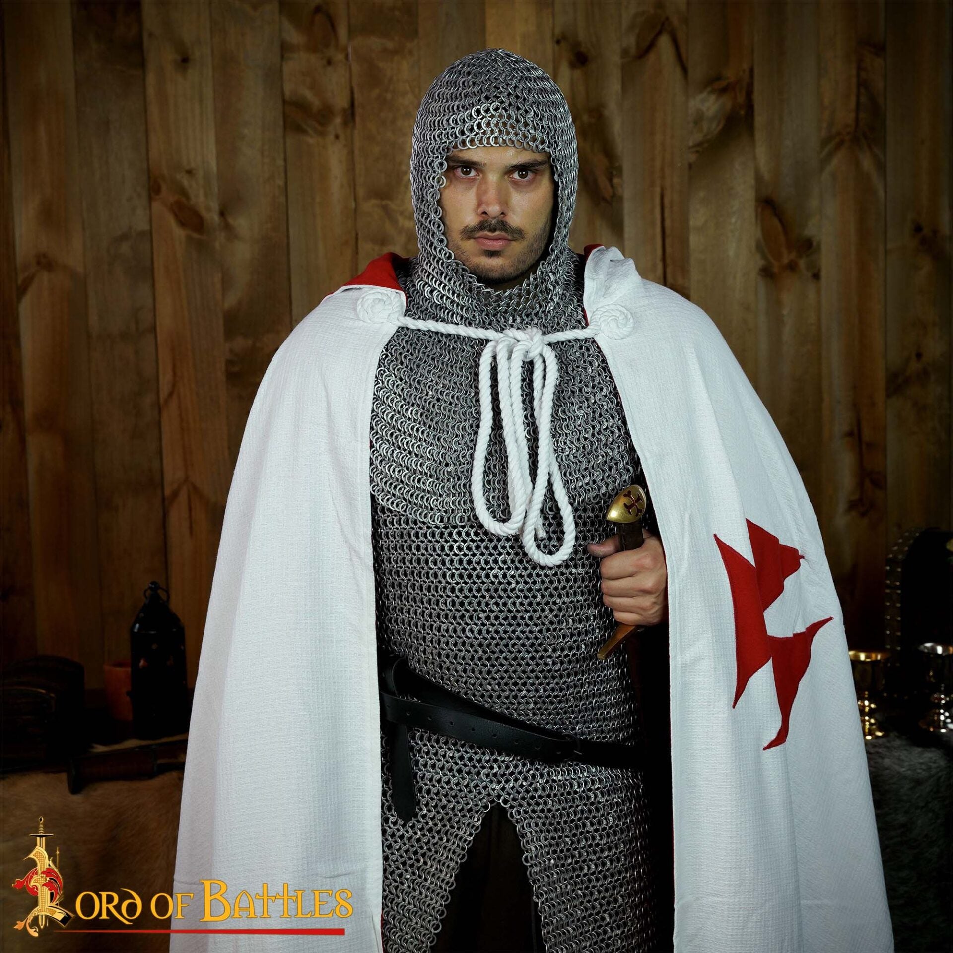 Imagen única de: Capa Cruzada Medieval con Capucha - Algodón Crudo | Tela de Lienzo