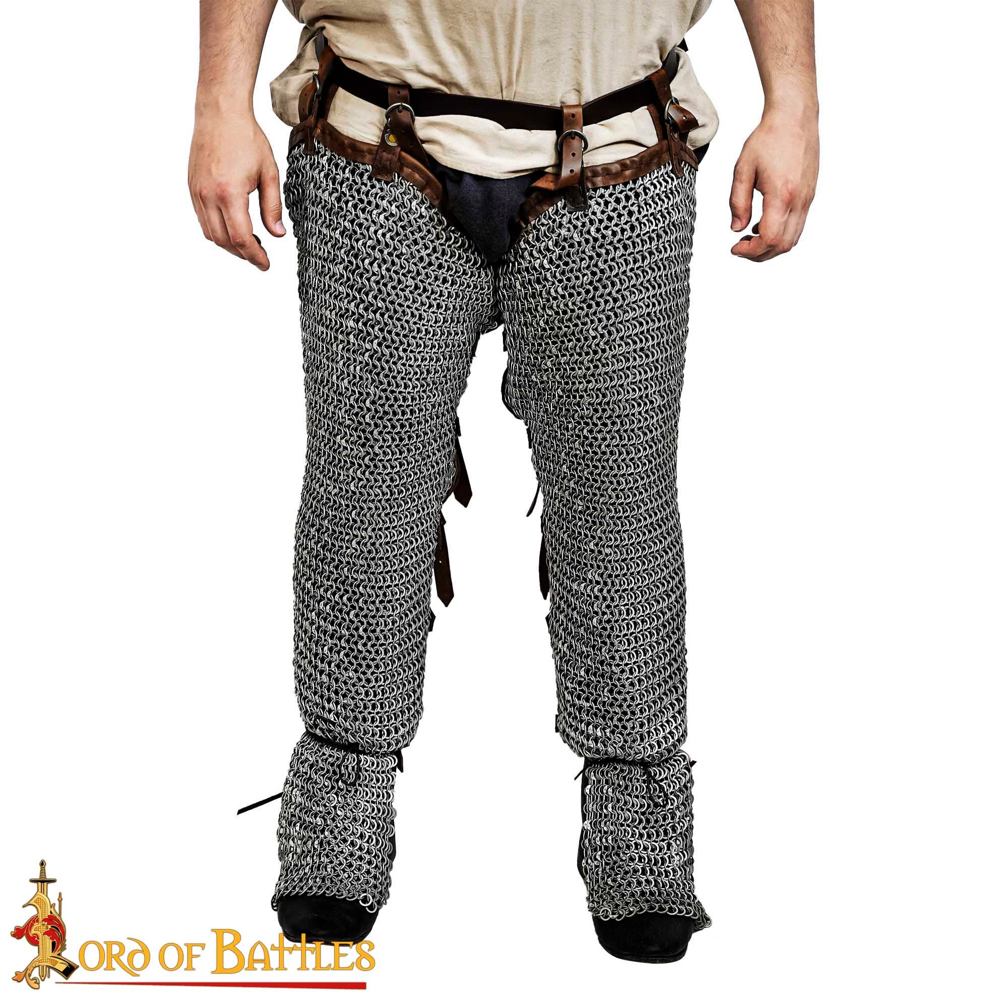 Mallas de Cota de Malla / Chausses - 9mm Remachado Anillos Planos con Alternancia de Anillos Sólidos de Calibre 17 de Acero Suave Acabado Natural Armadura Medieval para Larp y Disfraces - Imagen 12