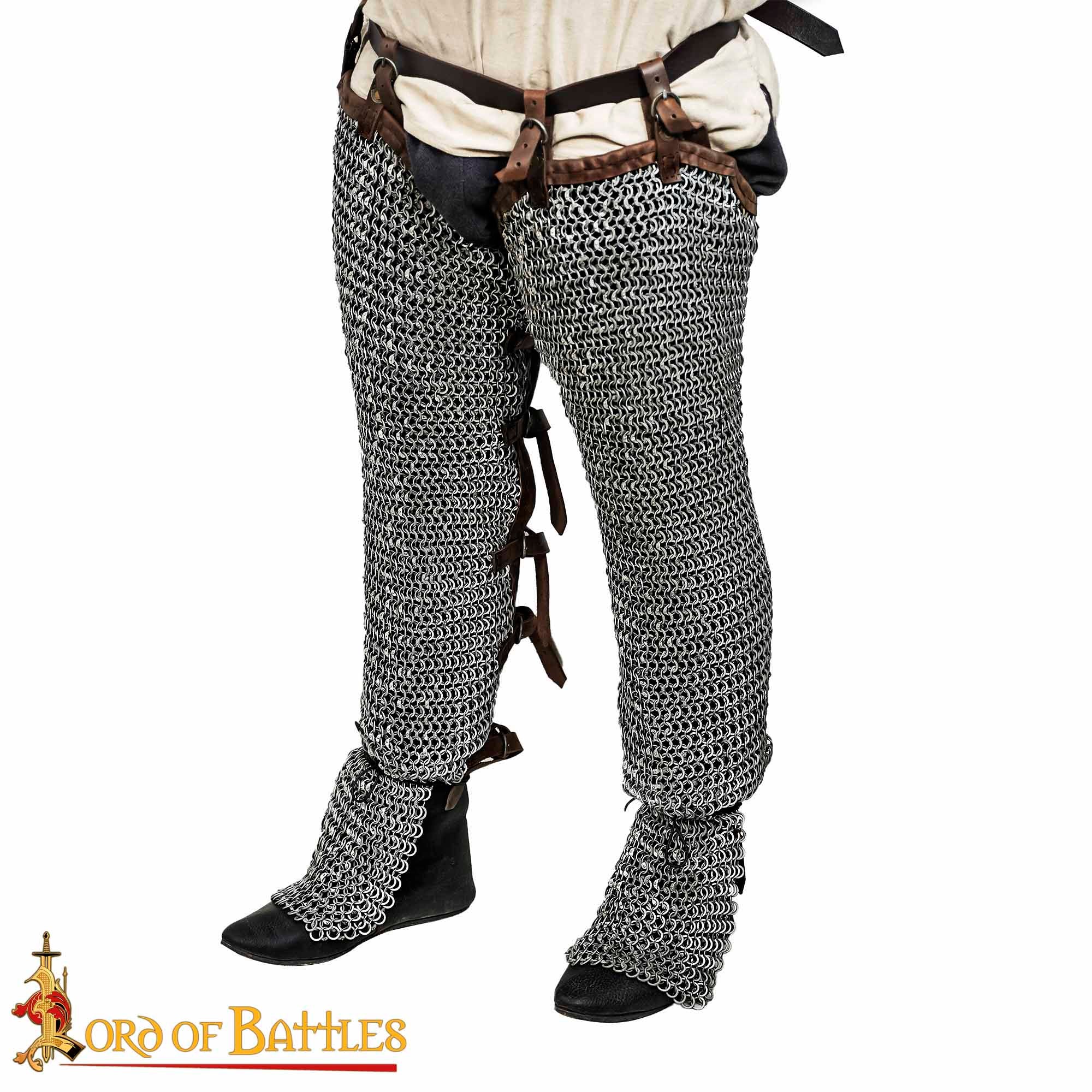 Mallas de Cota de Malla / Chausses - 9mm Remachado Anillos Planos con Alternancia de Anillos Sólidos de Calibre 17 de Acero Suave Acabado Natural Armadura Medieval para Larp y Disfraces - Imagen 13