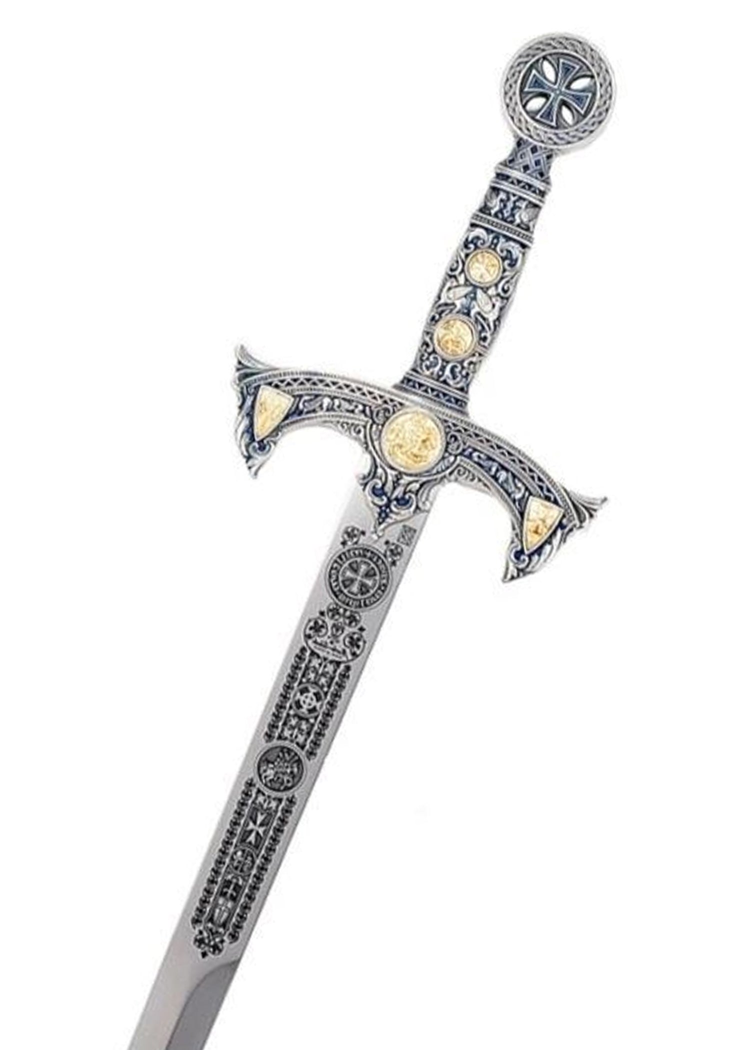 Imagen única de: Espada Templaria Plateada, Azul Con Grabado Decorativo.