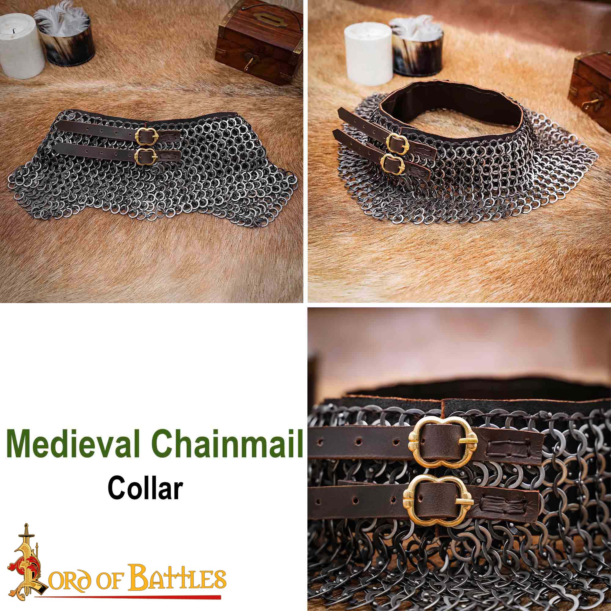 Imagen única de: Gorget de Cota de Malla / Estándar - Anillo Plano Remachado de 9 Mm con Anillos Sólidos Planos Alternos, Acero Inoxidable de Calibre 18 - Ideal para Combate en Escenarios y Recreaciones