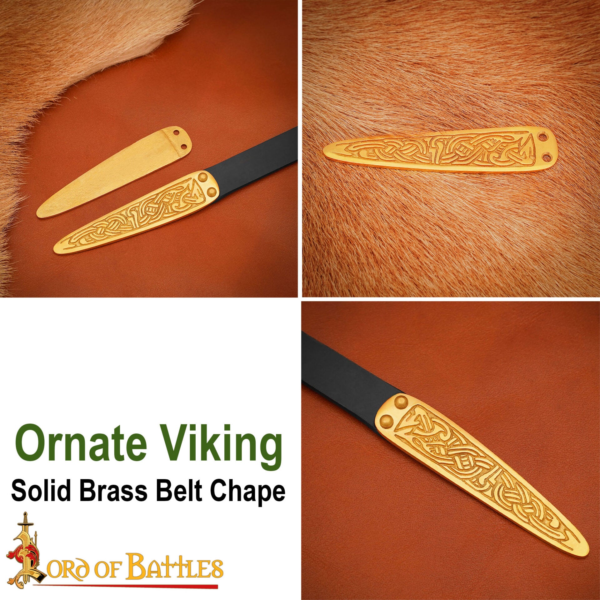 Imagen única de: Cinturón de Latón Macizo con Nudos Celtas Chape Accesorio Funcional para Ropa