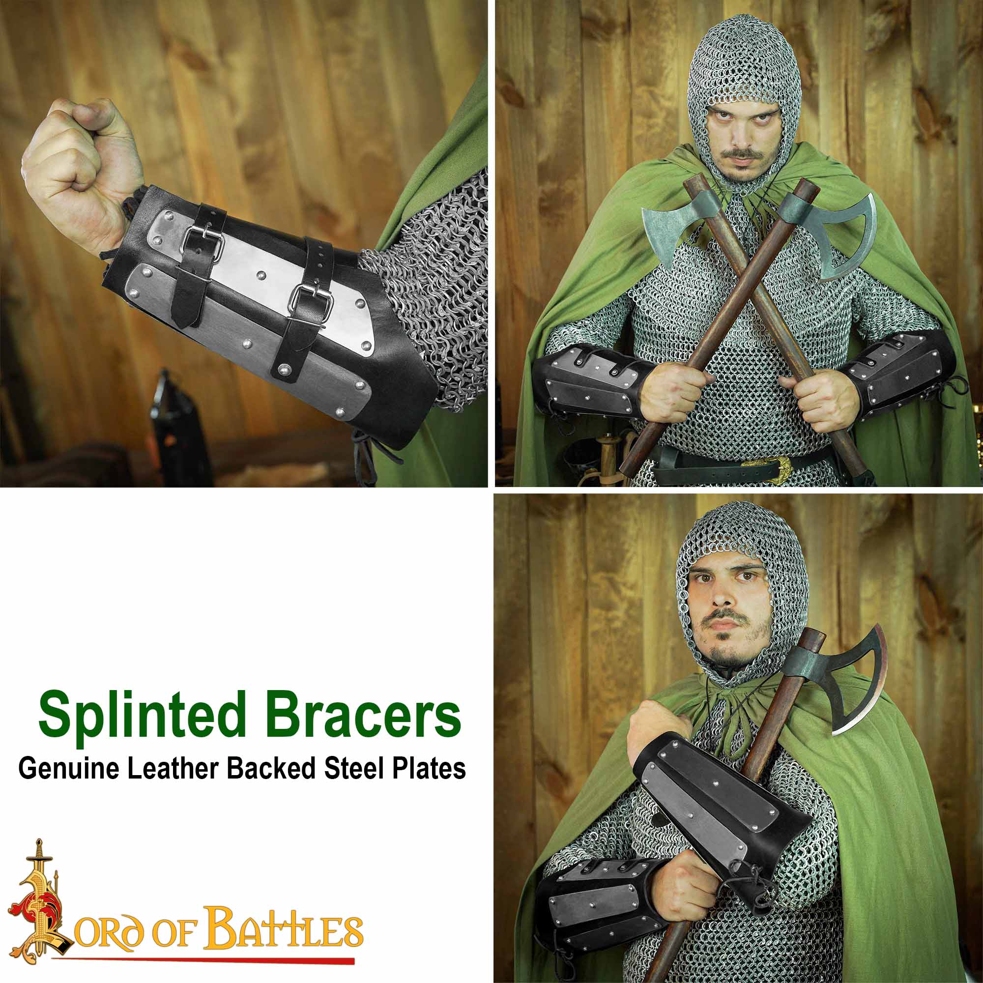 Imagen única de: Brazales Entablillados Brazalete de Cuero Auténtico Reforzado con Placas de Acero