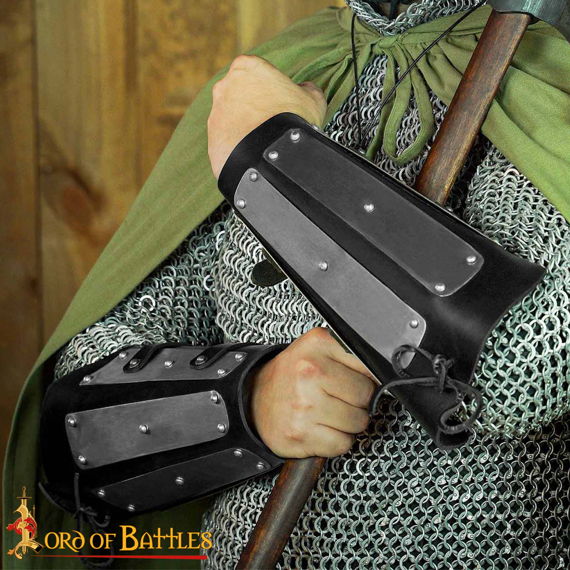 Imagen única de: Brazales Entablillados Brazalete de Cuero Auténtico Reforzado con Placas de Acero