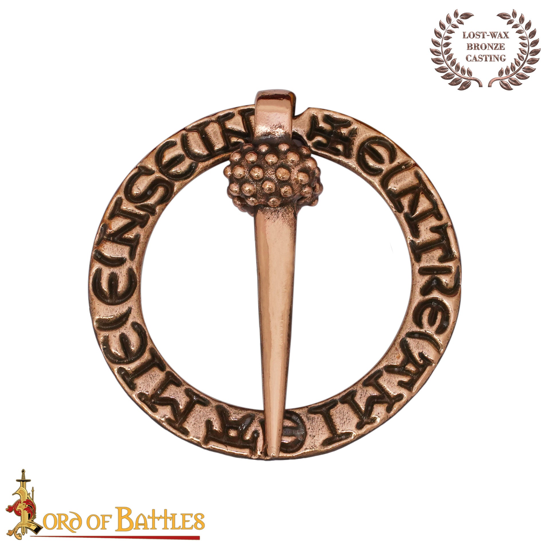 Imagen única de: Broche Medieval de Bronce con Anillo Fundido a la Cera Perdida Diseño Inscrito
