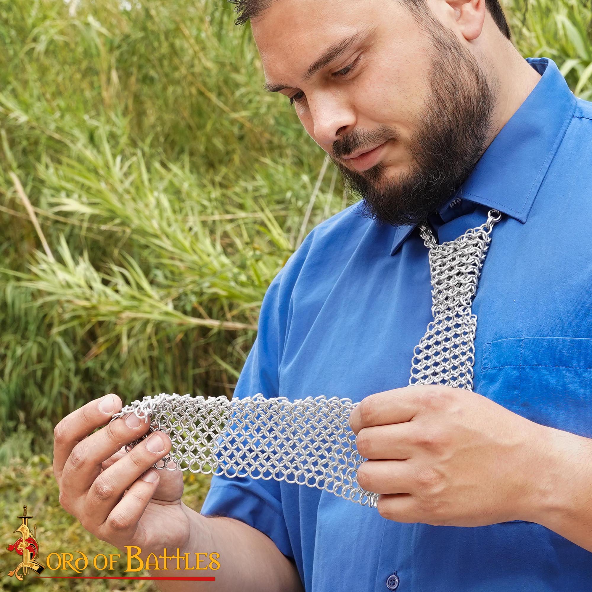 Imagen única de: Corbata de Cota de Malla - Aluminio de 8mm 16 Gauge - Corbata Vikinga Hecha a Mano para Larp, Cosplay, Renacimiento, Steampunk Gótico, Regalos para Hombres y Guerreros