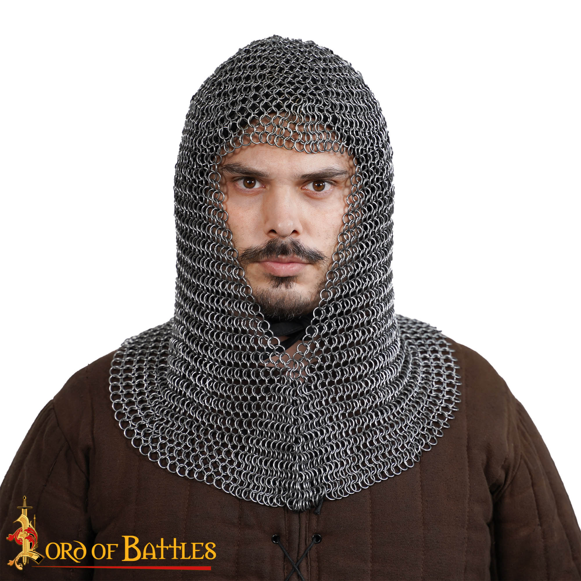 Imagen única de: Cofia Medieval de Cota de Malla - Abertura en V - Acero para Muelles de Calibre 16 - Anillas de 9 Mm Conificado