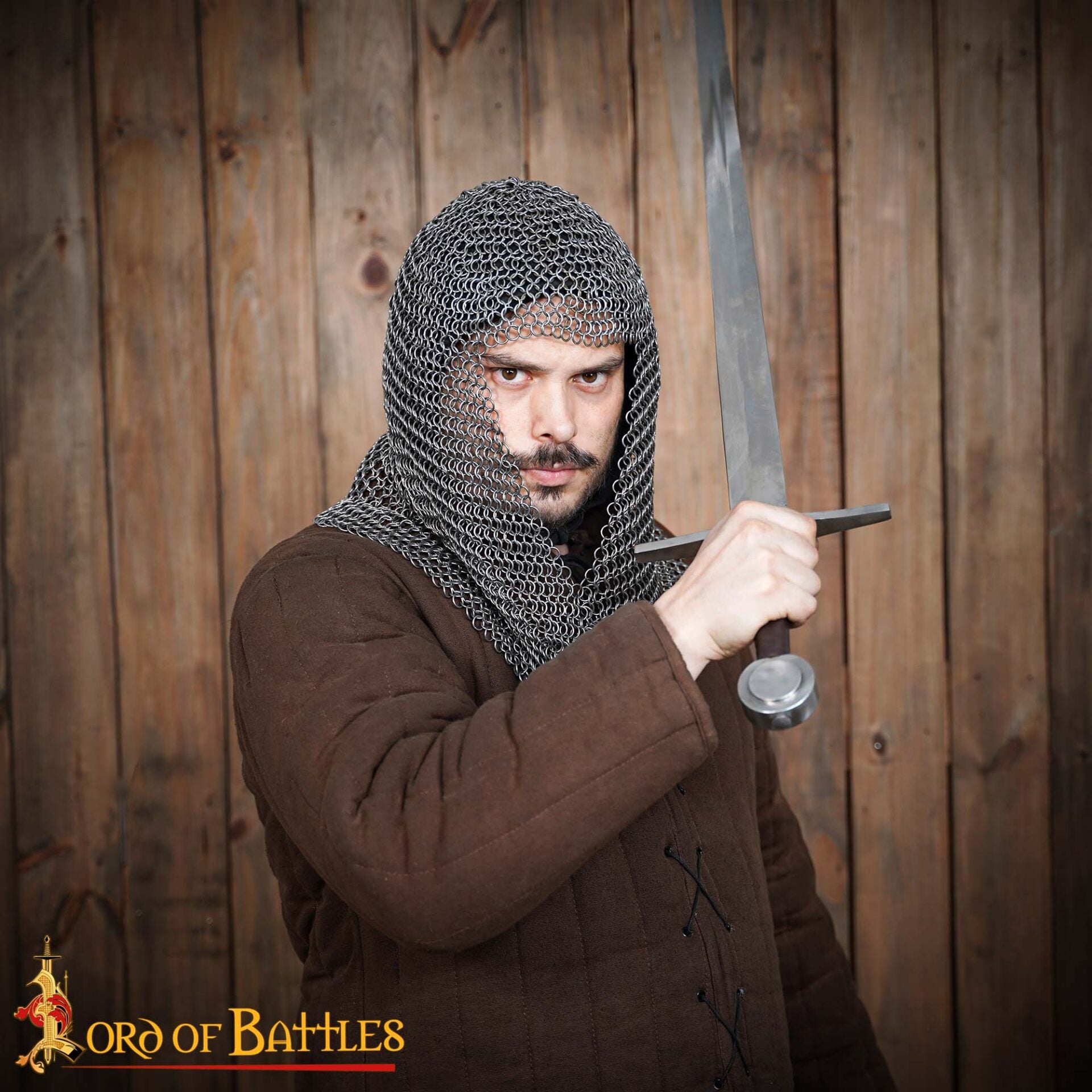 Imagen única de: Cofia Medieval de Cota de Malla - Abertura en V - Acero para Muelles de Calibre 16 - Anillas de 9 Mm Conificado