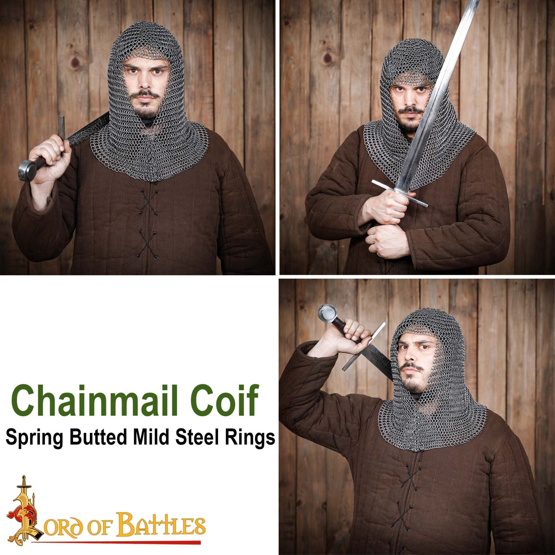 Imagen única de: Cofia Medieval de Cota de Malla - Abertura en V - Acero para Muelles de Calibre 16 - Anillas de 9 Mm Conificado