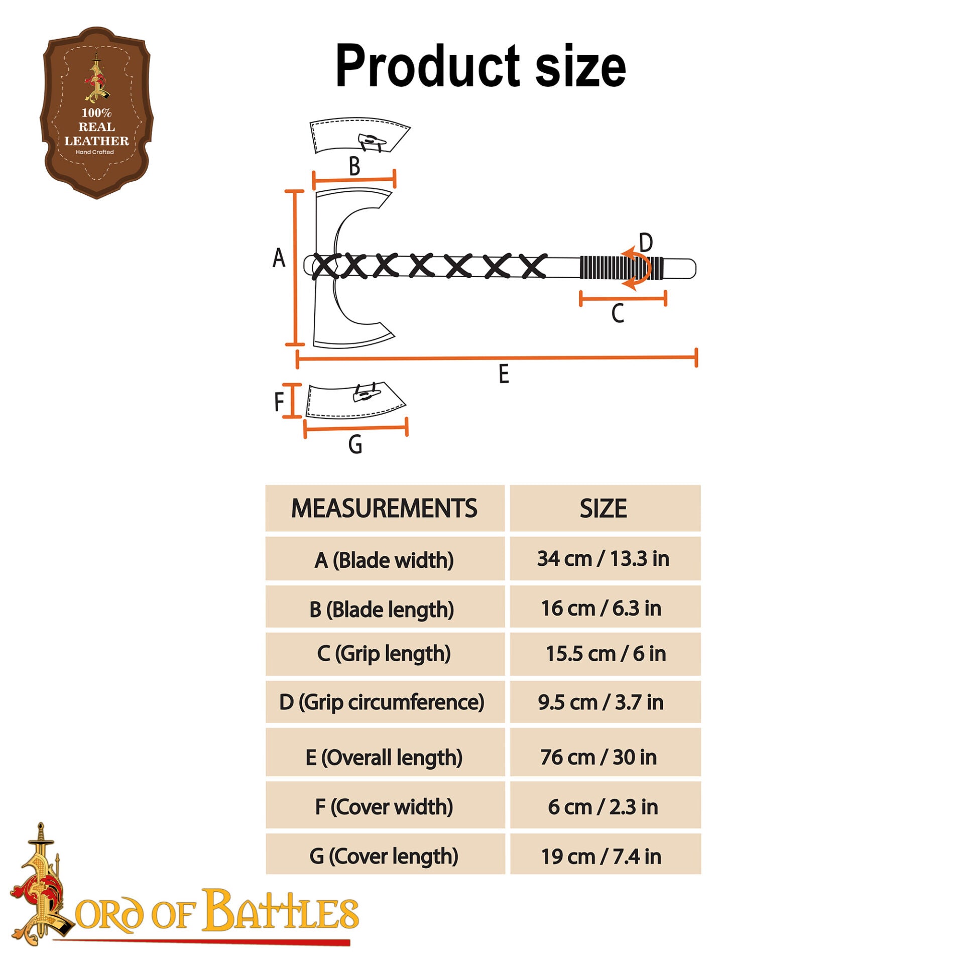 Imagen única de: Hacha de Doble Hoja con Mango de Madera de Fresno - Medieval