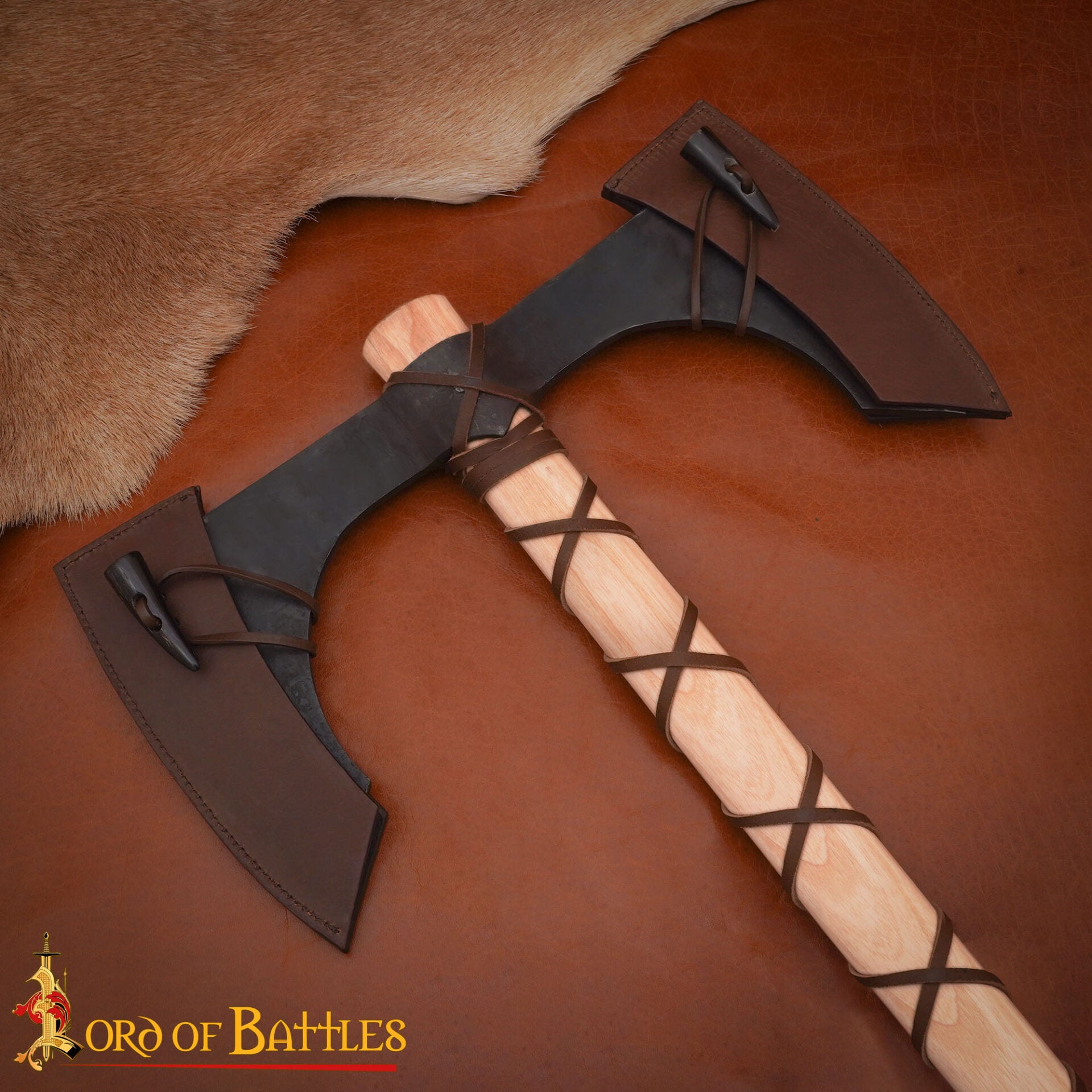 Imagen única de: Hacha de Doble Hoja con Mango de Madera de Fresno - Medieval