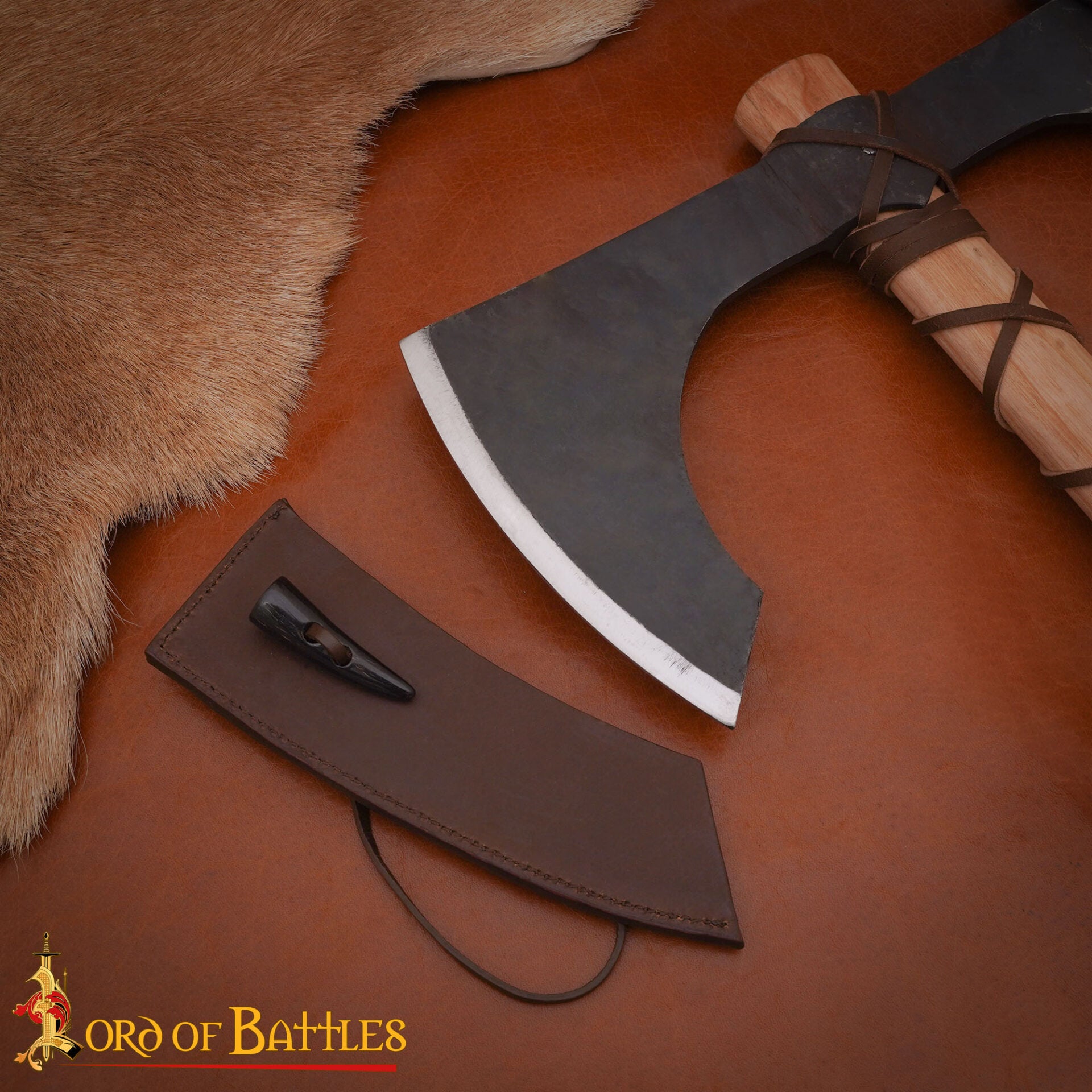 Imagen única de: Hacha de Doble Hoja con Mango de Madera de Fresno - Medieval