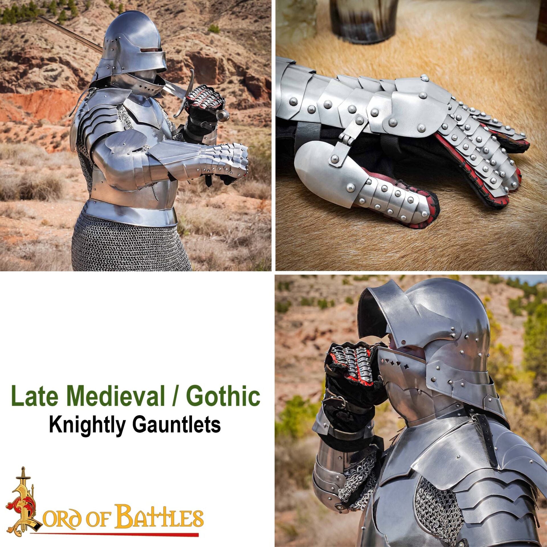 Imagen única de: Guanteletes Medievales / Góticos de Caballero de Acero Calibre 18