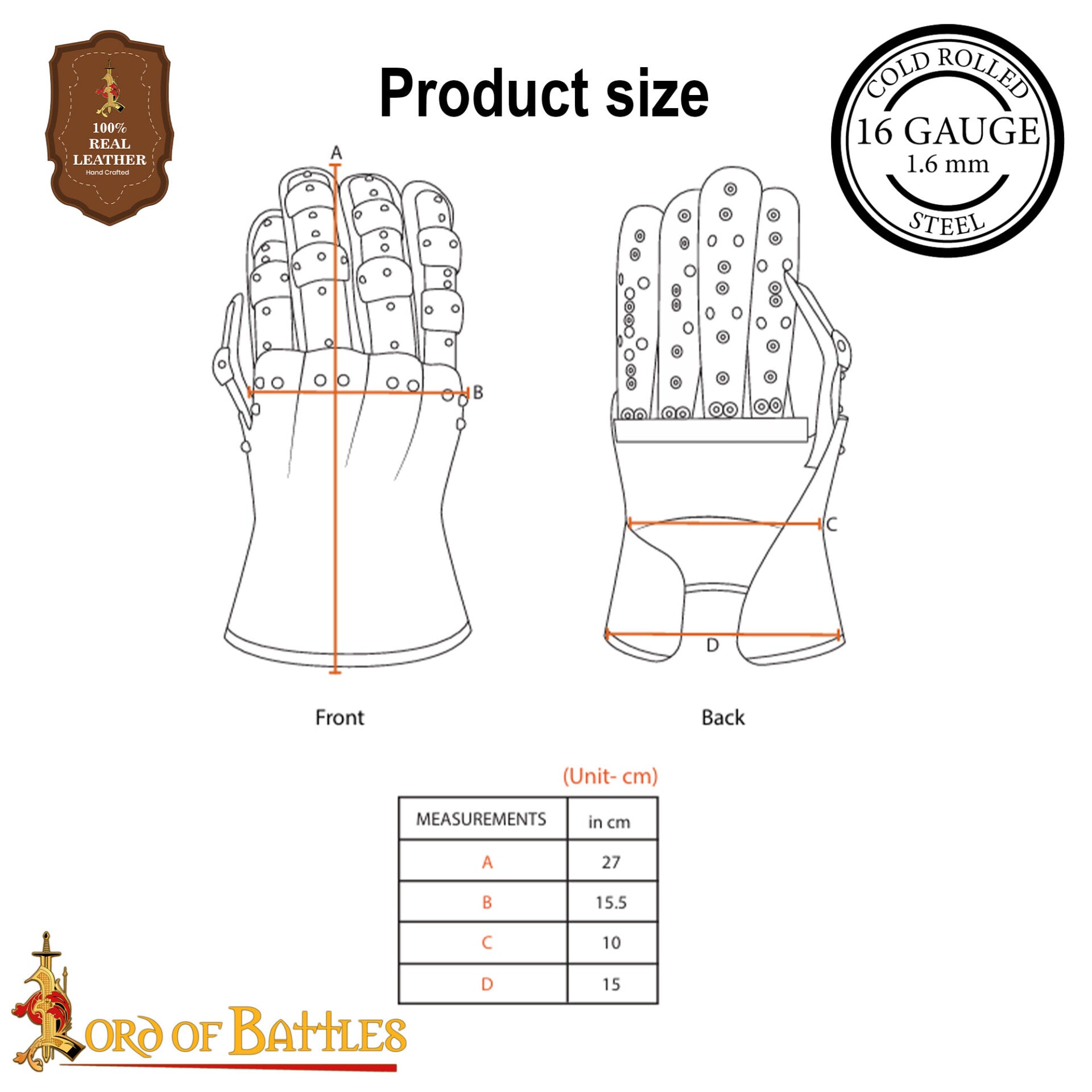 Imagen única de: Guanteletes de Reloj de Arena del Siglo Xv - Acero Pulido de Calibre 16 con Guantes de Cuero Integrados y Detalles de Latón