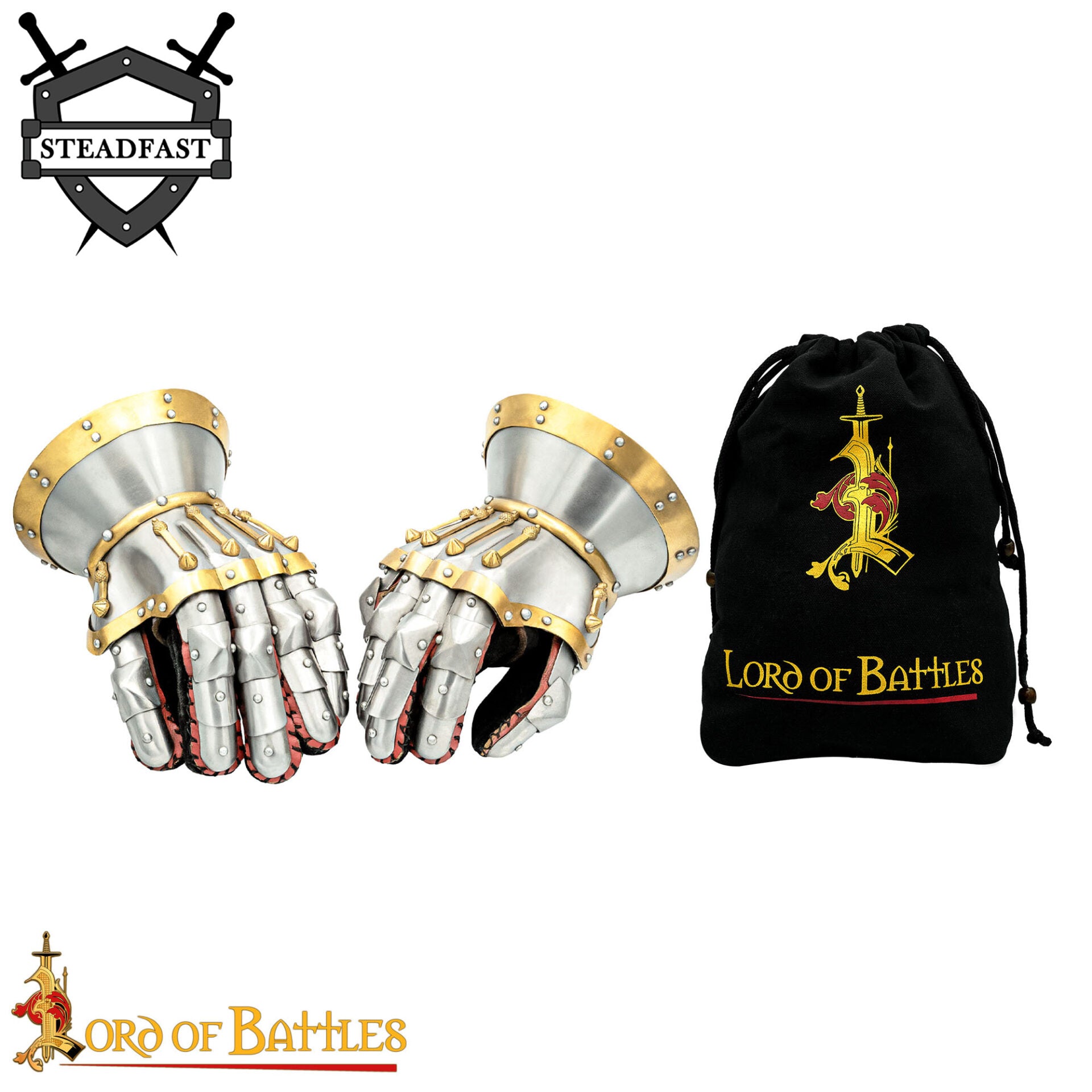 Imagen única de: Guanteletes de Reloj de Arena del Siglo Xv - Acero Pulido de Calibre 16 con Guantes de Cuero Integrados y Detalles de Latón