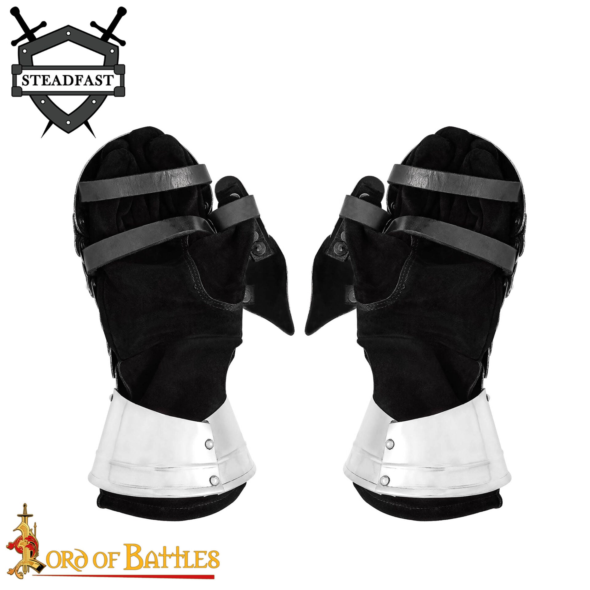 Imagen única de: Guanteletes Medievales Tipo B - Acero Pulido Calibre 16 con Piel de Ante