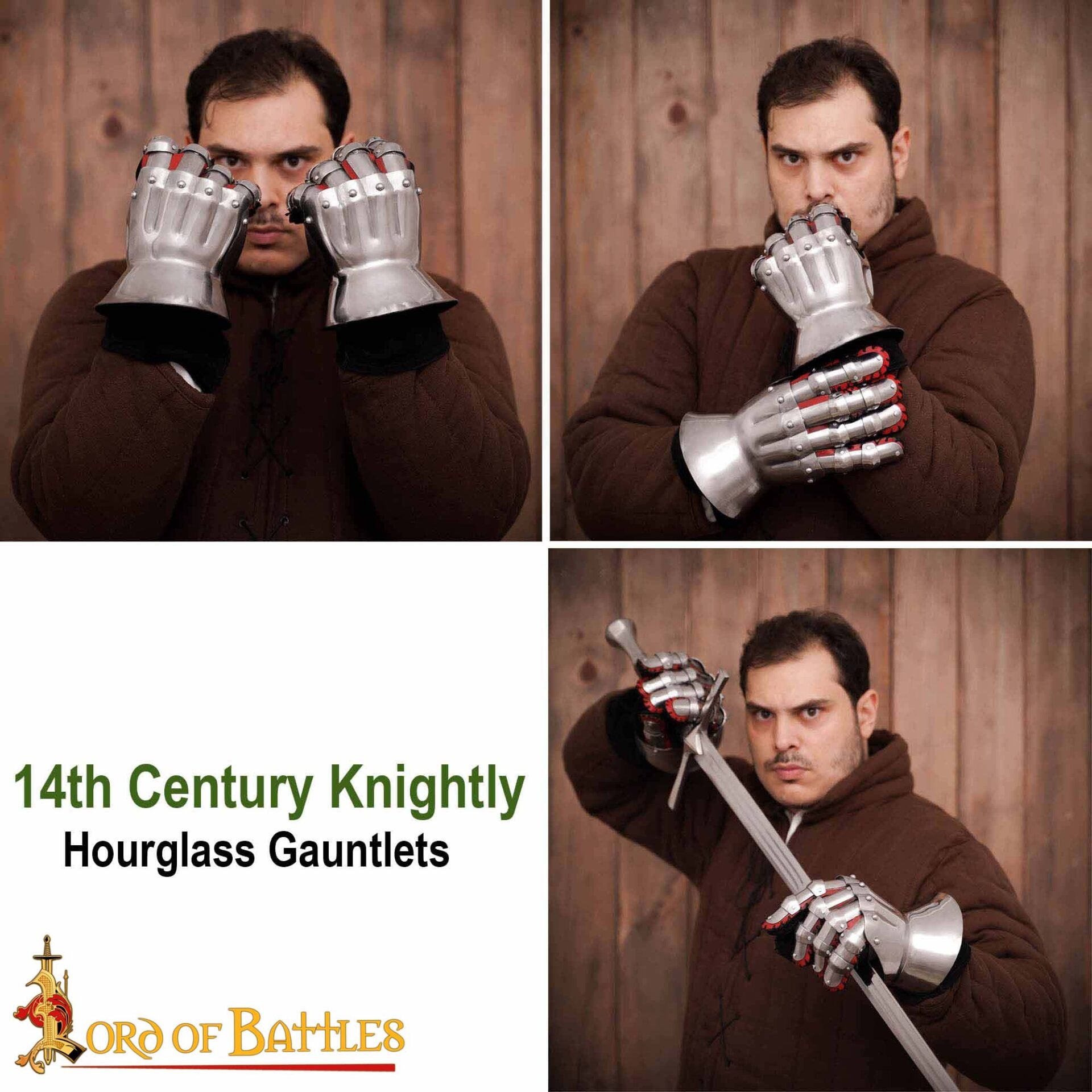 Imagen única de: Guanteletes Medievales de Reloj de Arena del Siglo Xiv - Guantes de Caballero Articulados de Acero de Calibre 16 - Auténtica Armadura Gótica de Protección para las Manos