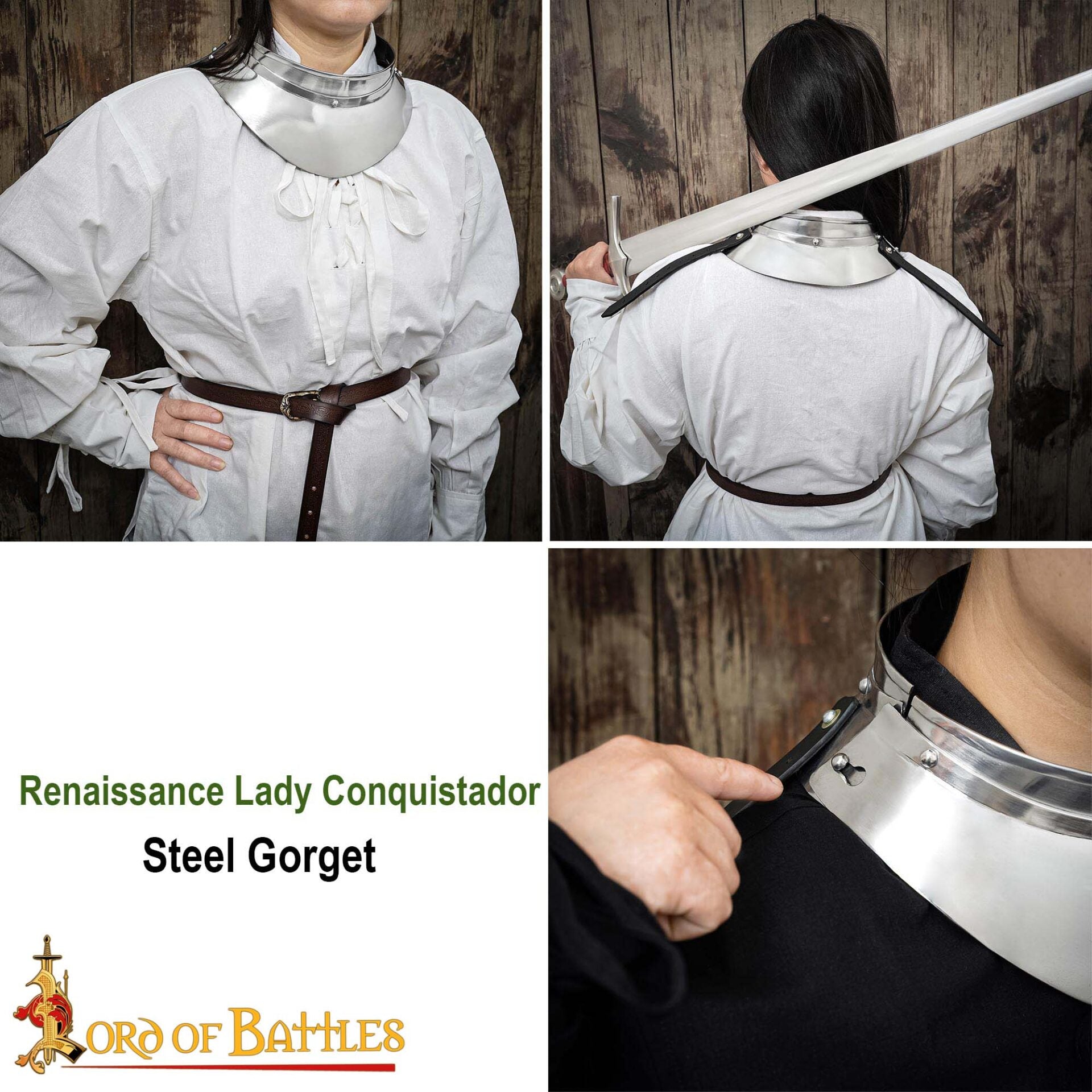 Imagen única de: Renaissance Lady Conquistador Gorget Pequeño de Acero Calibre 16