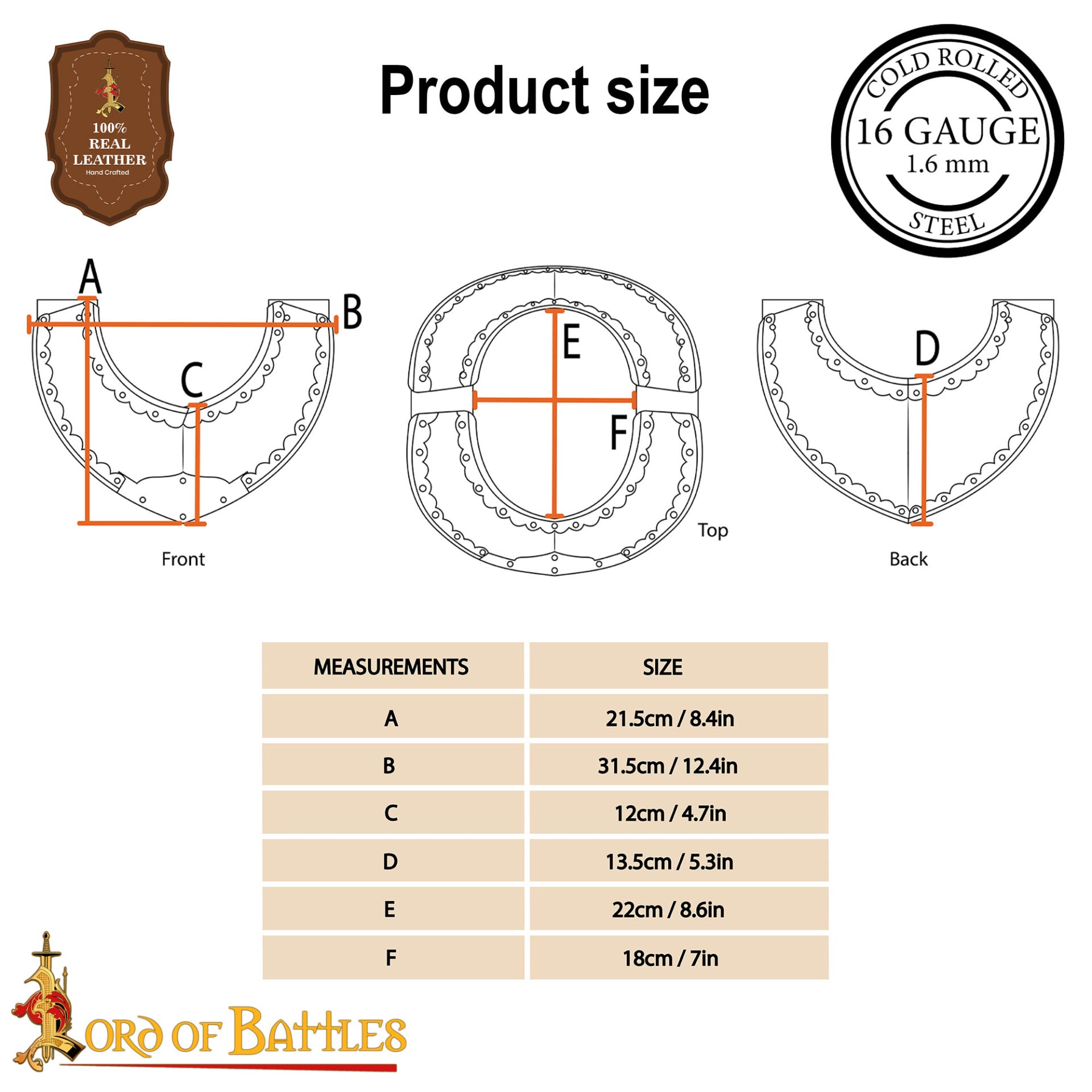Imagen única de: Húsar Gorget Armadura de Placas con Latón de Calibre 16