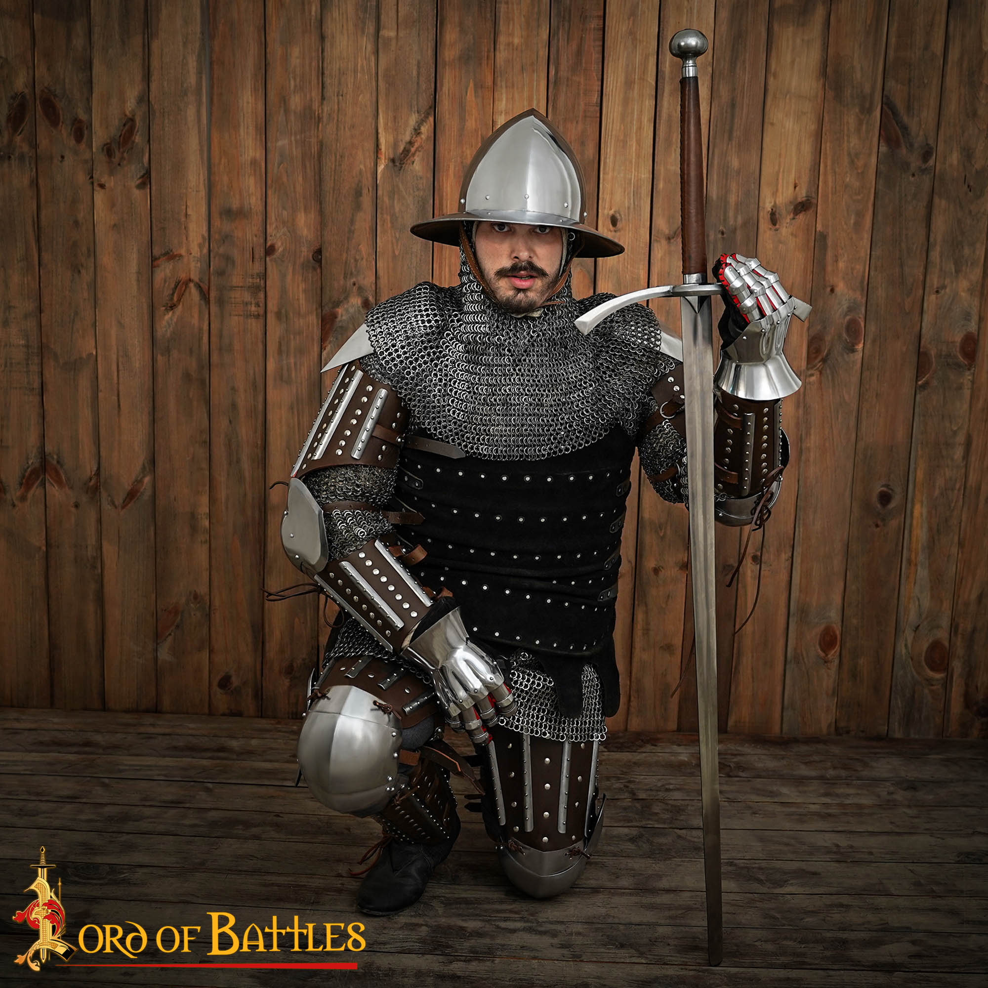 Imagen única de: Armadura Medieval de Piernas Entablilladas - Acero Pulido Calibre 16 con Correas de Cuero - Ajuste Regulable