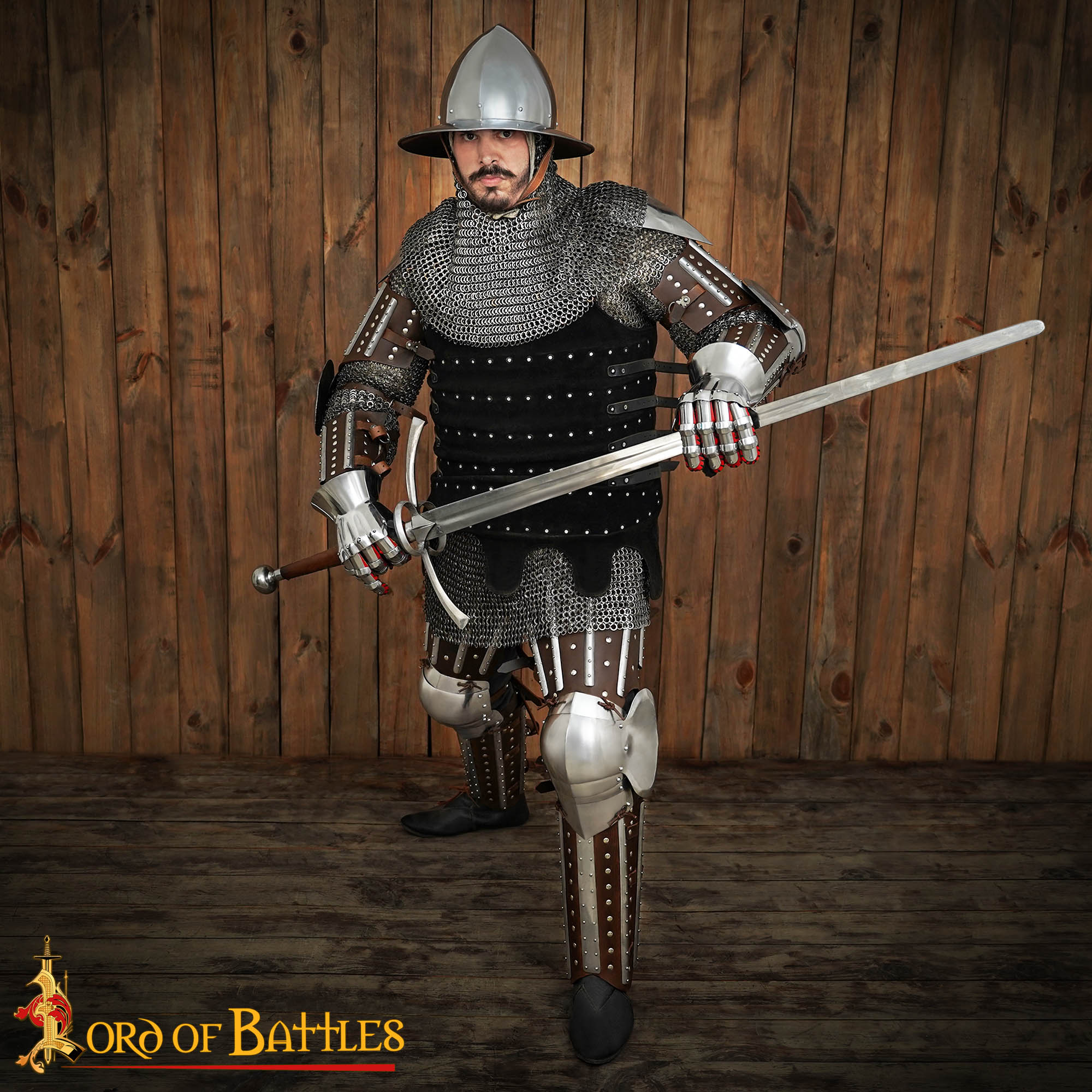 Imagen única de: Armadura Medieval de Piernas Entablilladas - Acero Pulido Calibre 16 con Correas de Cuero - Ajuste Regulable