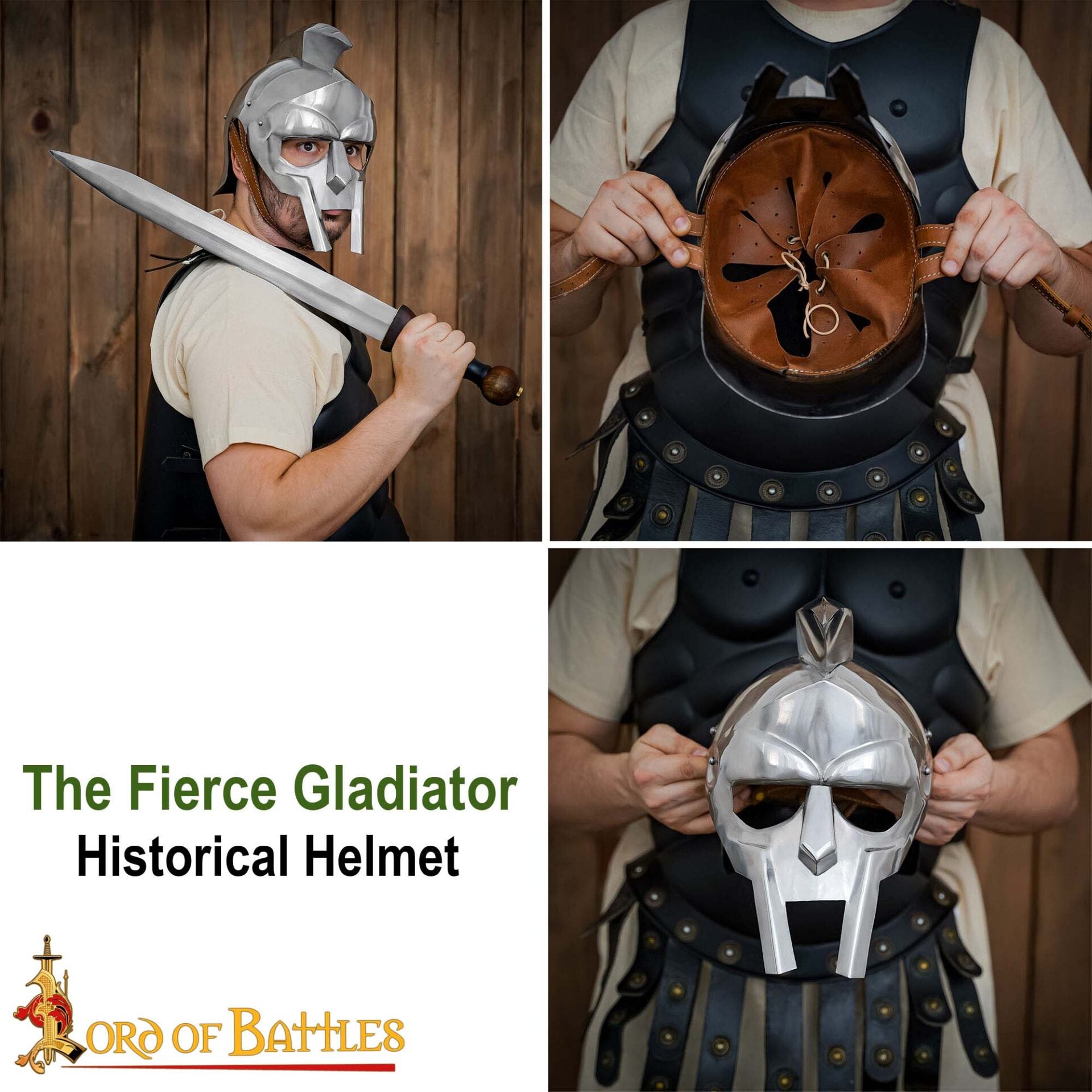 Imagen única de: Casco de Gladiador Maximus - Acero Pulido con Forro de Cuero Armadura de Gladiador Romano