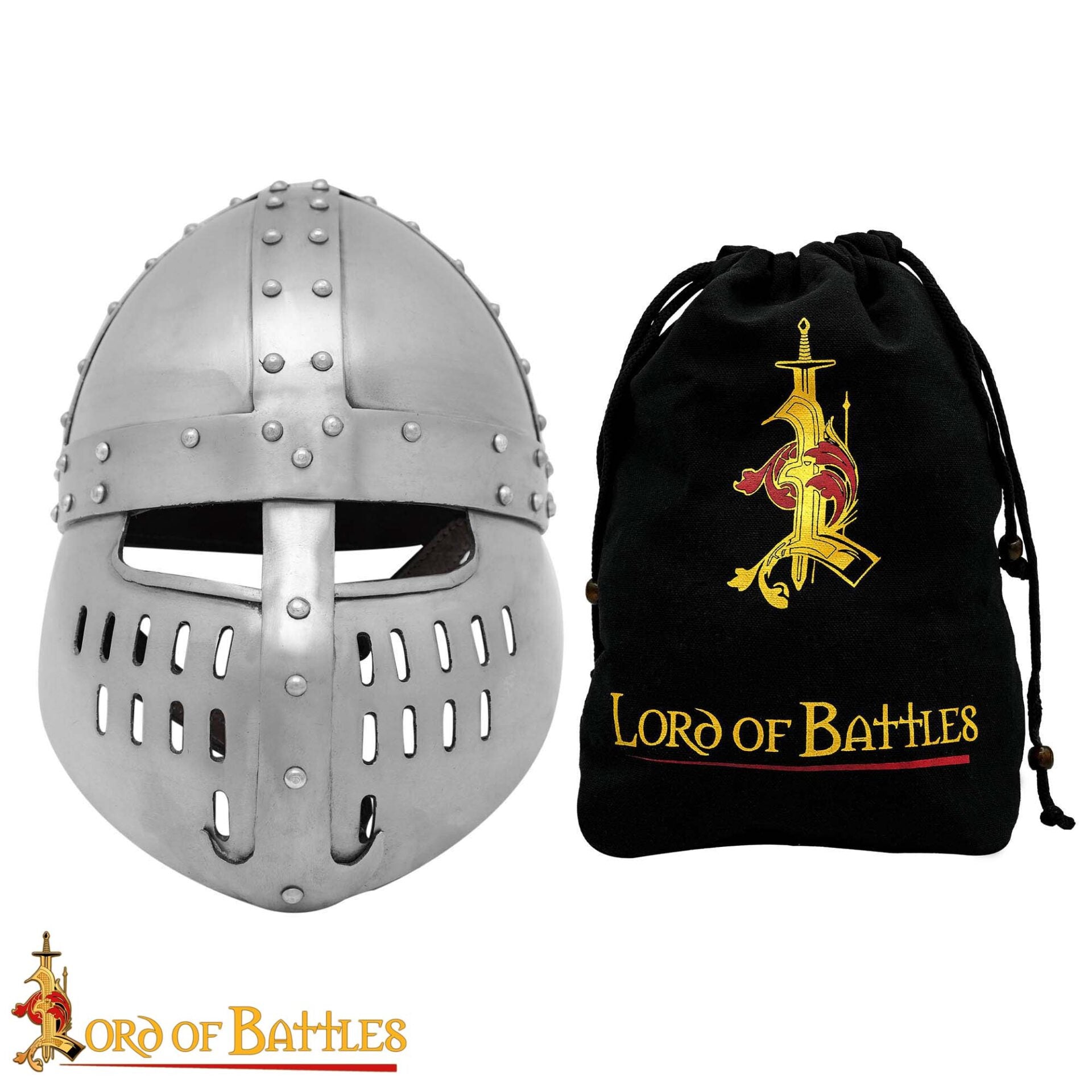 Imagen única de: Casco Normando Spangenhelm del Siglo Xii-xiii con Protector Facial - Armadura Medieval de Acero Dulce de Calibre 16