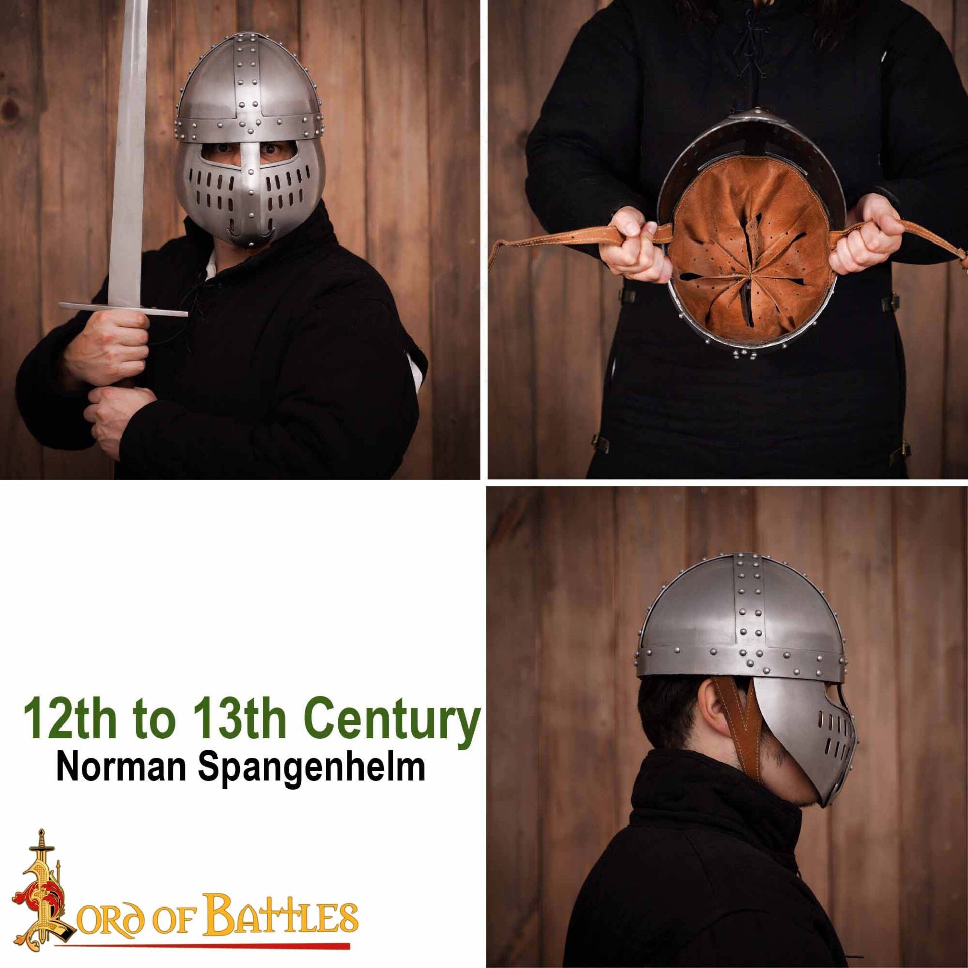 Imagen única de: Casco Normando Spangenhelm del Siglo Xii-xiii con Protector Facial - Armadura Medieval de Acero Dulce de Calibre 16