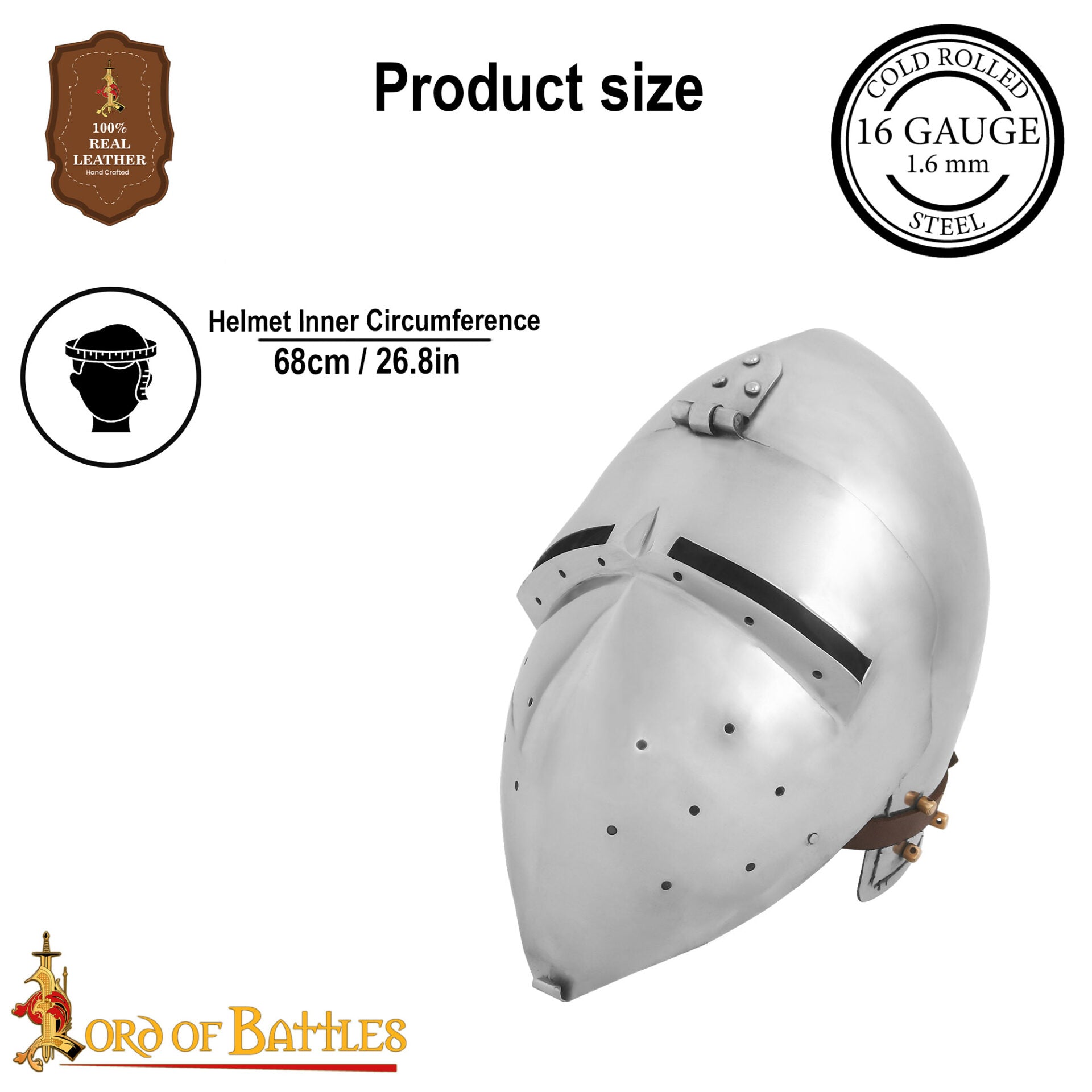 Imagen única de: Casco Medieval Klappvisor Bascinet con Forro Acolchado Calibre 16