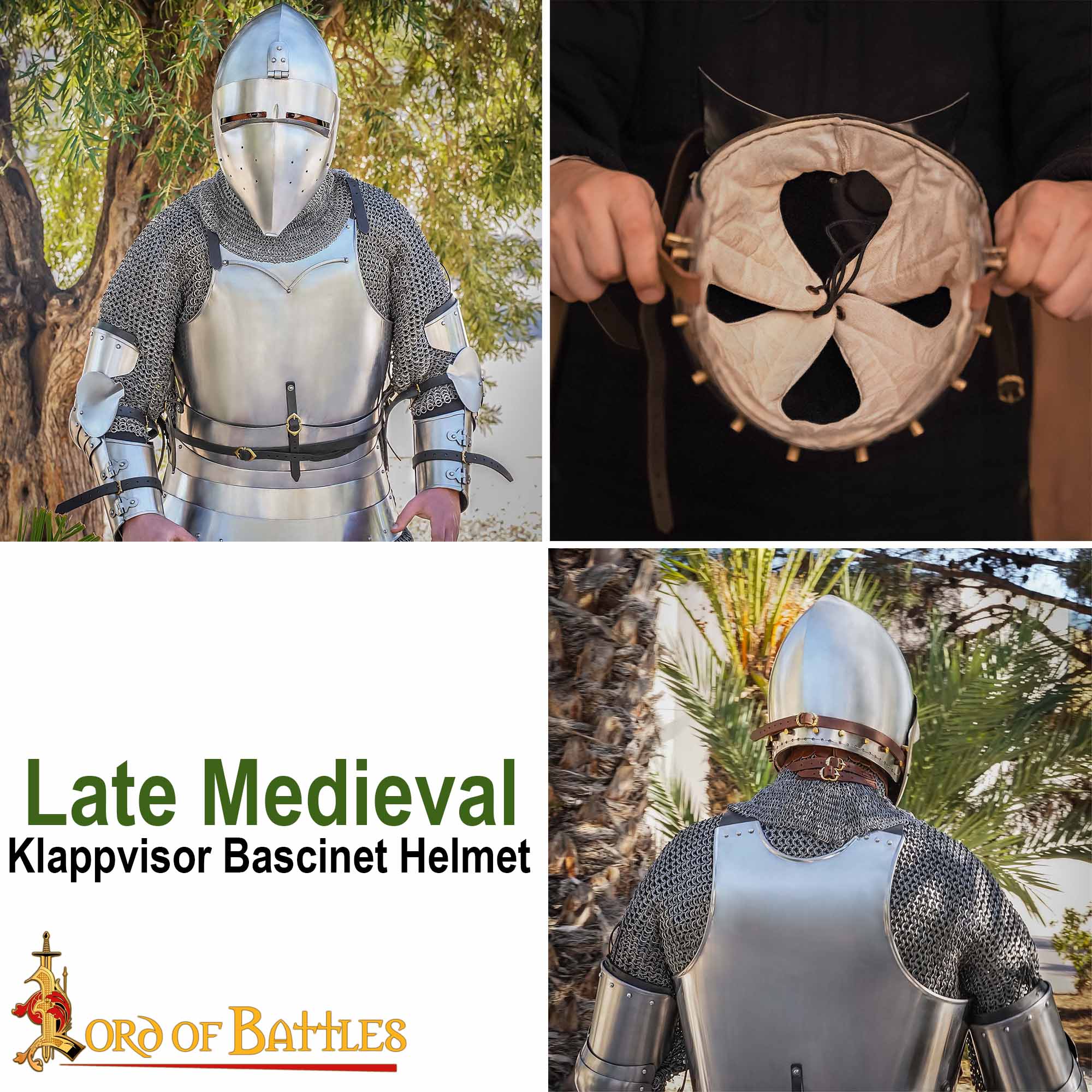 Imagen única de: Casco Medieval Klappvisor Bascinet con Forro Acolchado Calibre 16