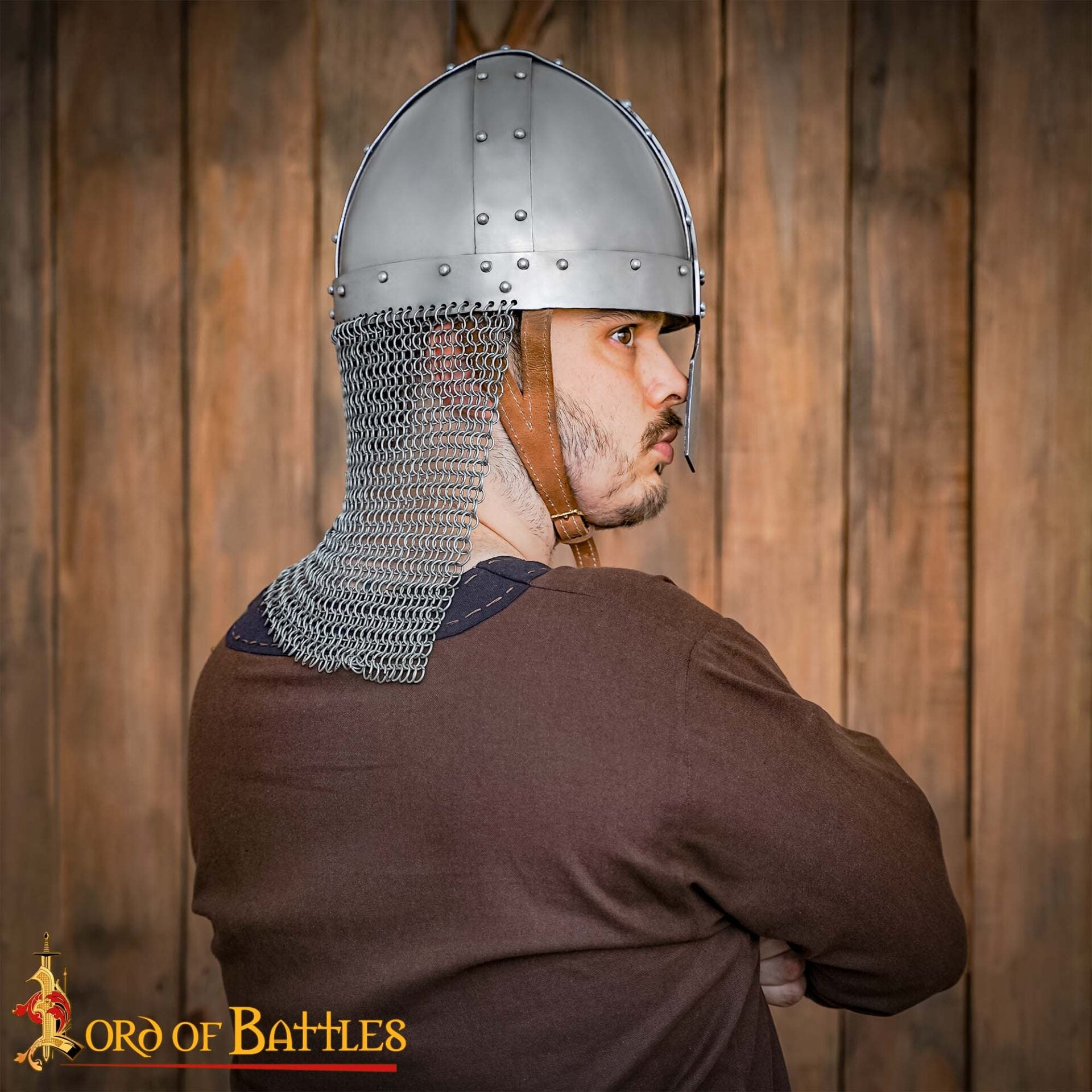 Imagen única de: Casco Medieval Normando Nasal de Acero con Corail de Cota de Malla 16 Calibre