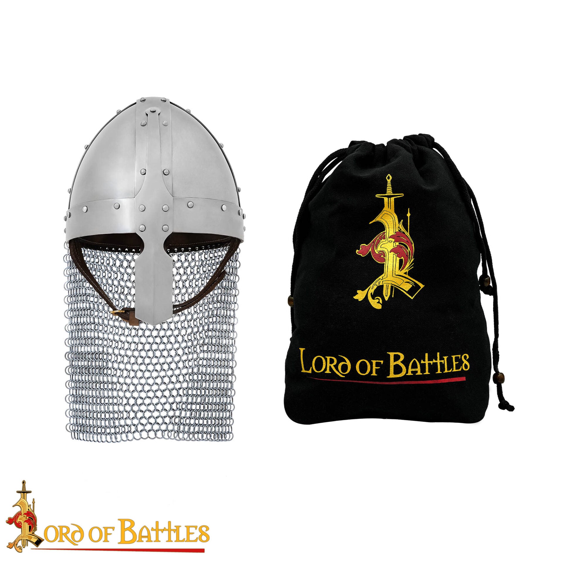 Imagen única de: Casco Medieval Normando Nasal de Acero con Corail de Cota de Malla 16 Calibre