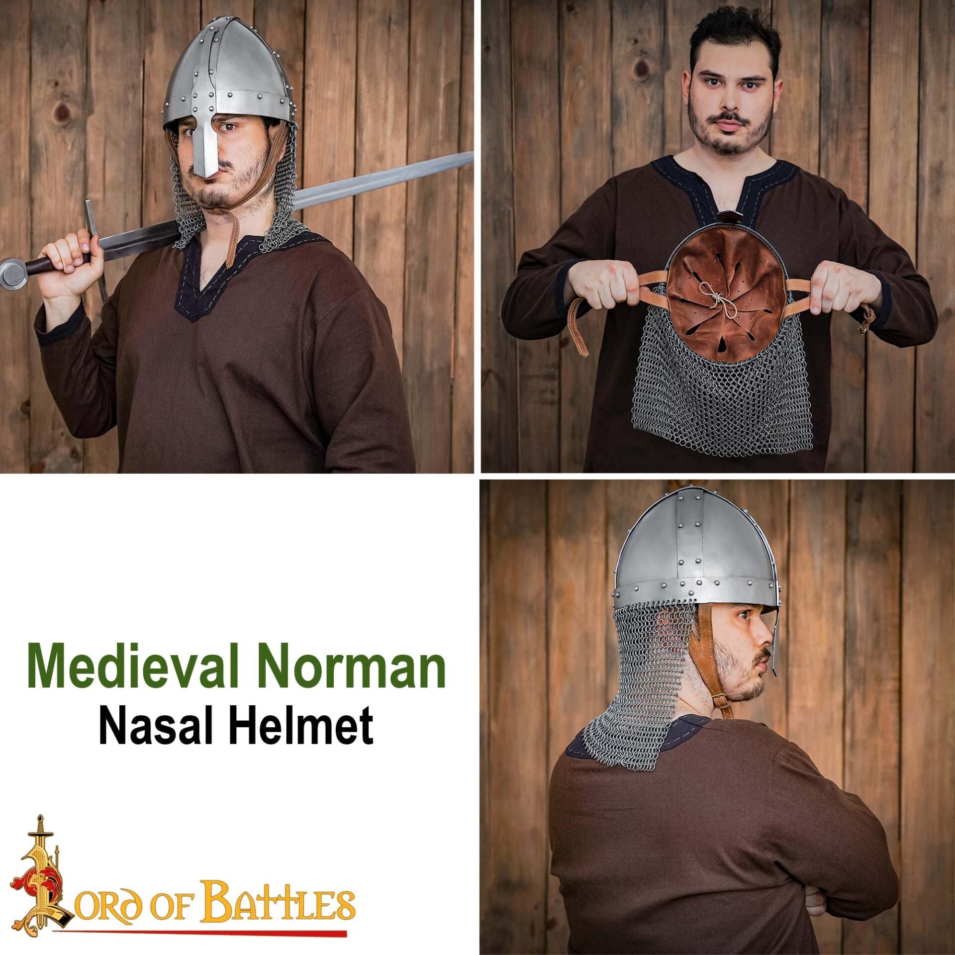 Imagen única de: Casco Medieval Normando Nasal de Acero con Corail de Cota de Malla 16 Calibre